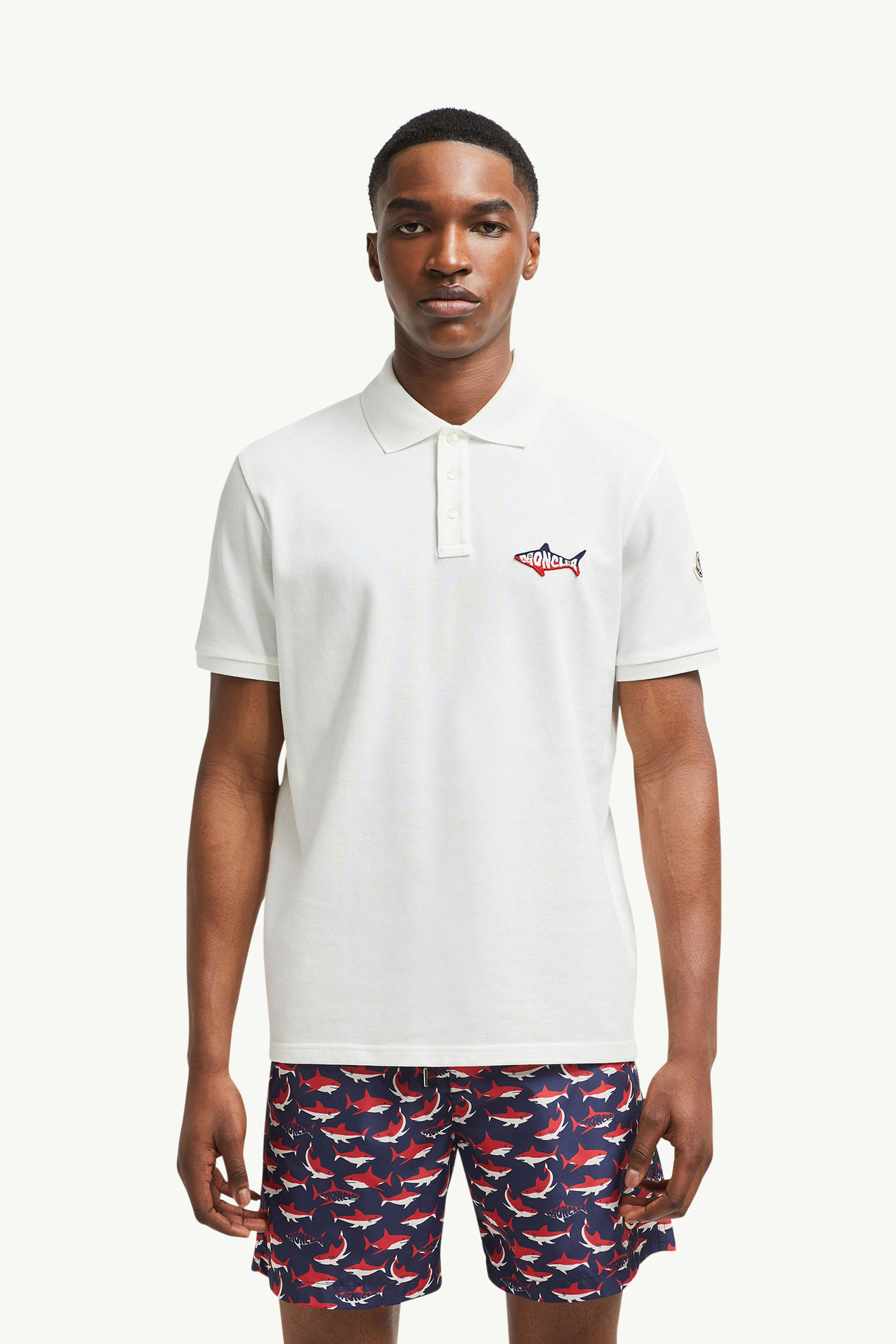 Shark Patch Cotton Piquet Polo Shirt Men White Moncler 3