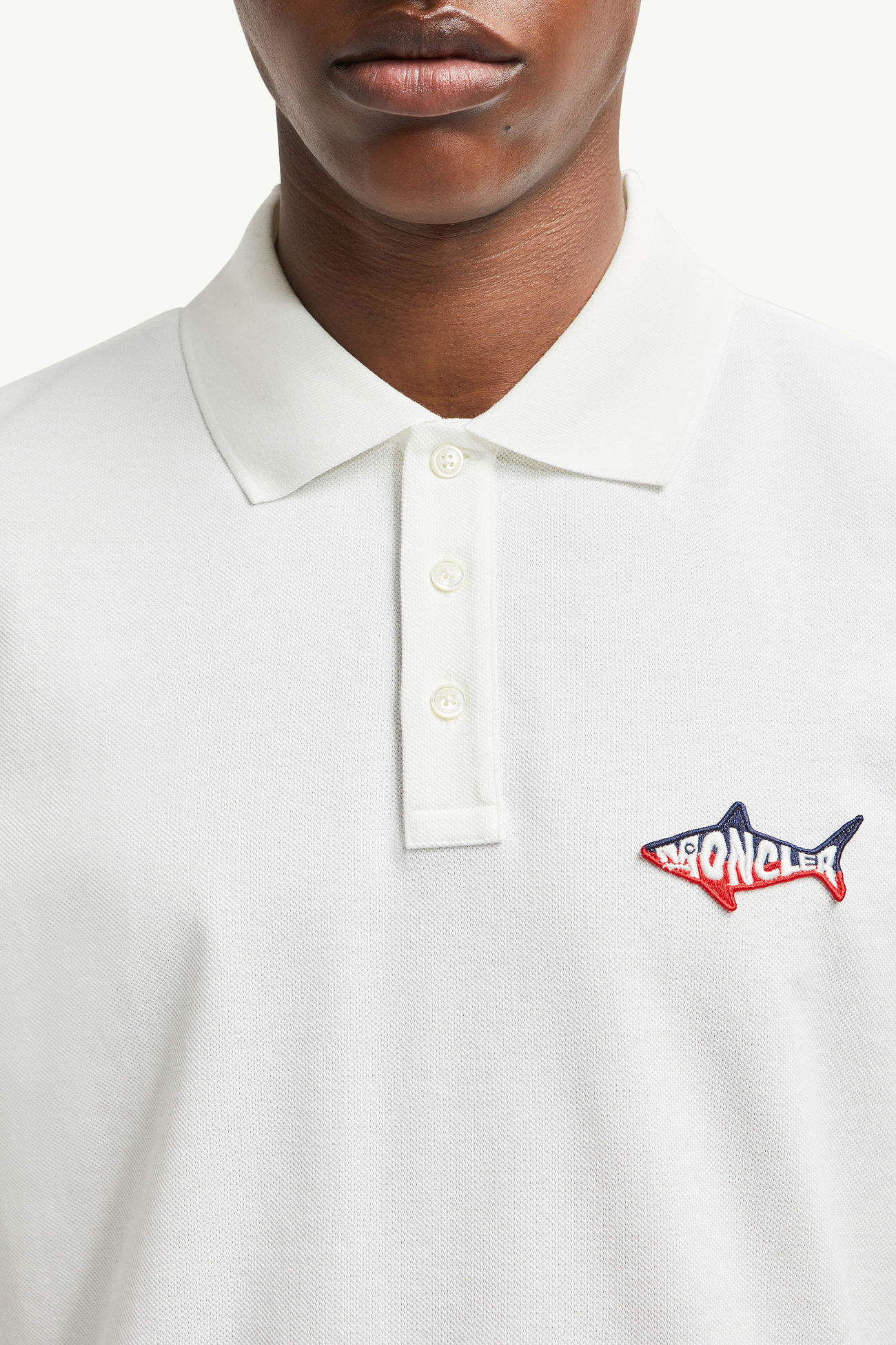 Shark Patch Cotton Piquet Polo Shirt Men White Moncler 5