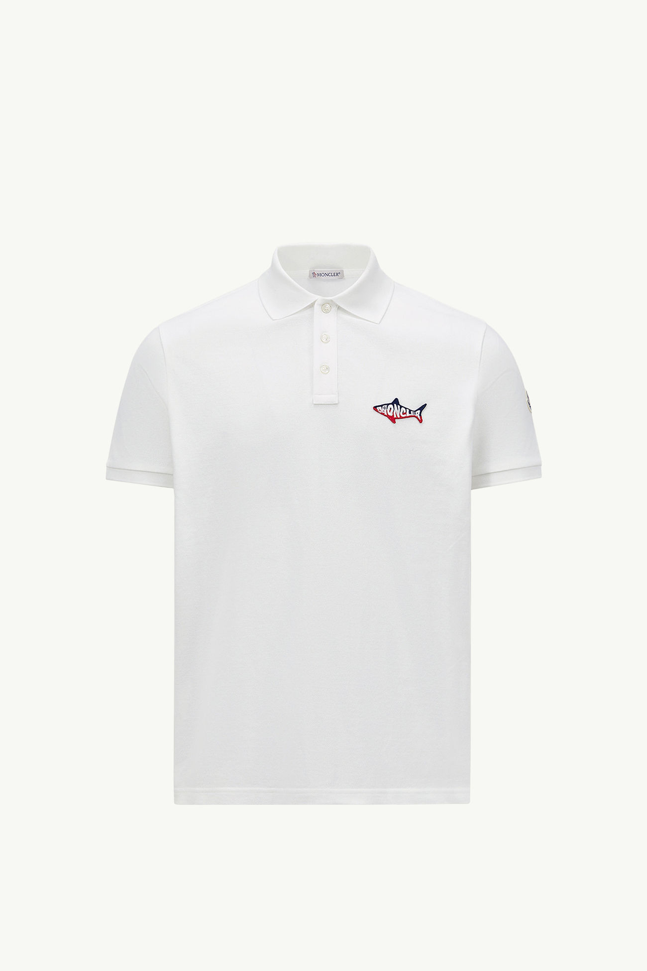 Shark Patch Cotton Piquet Polo Shirt Men White Moncler 2