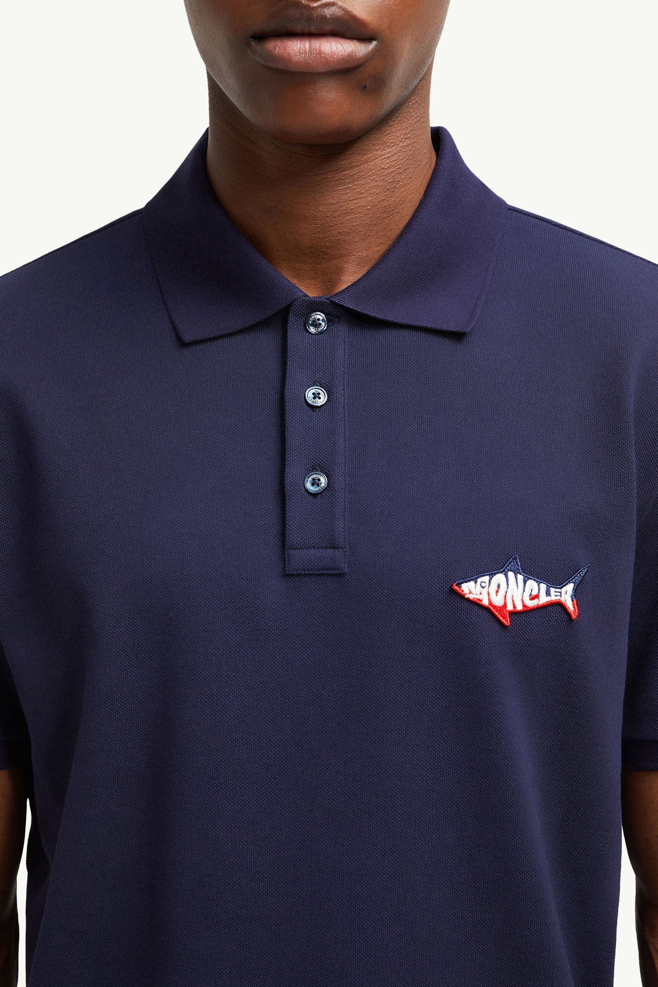 Shark Patch Cotton Piquet Polo Shirt Men Dark Blue Moncler 5
