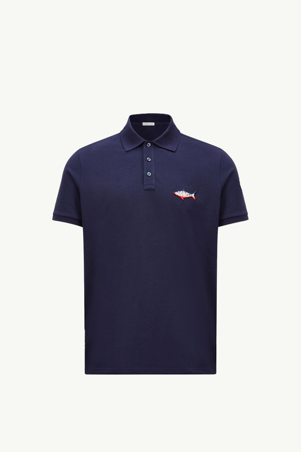 Shark Patch Cotton Piquet Polo Shirt Men Dark Blue Moncler 2