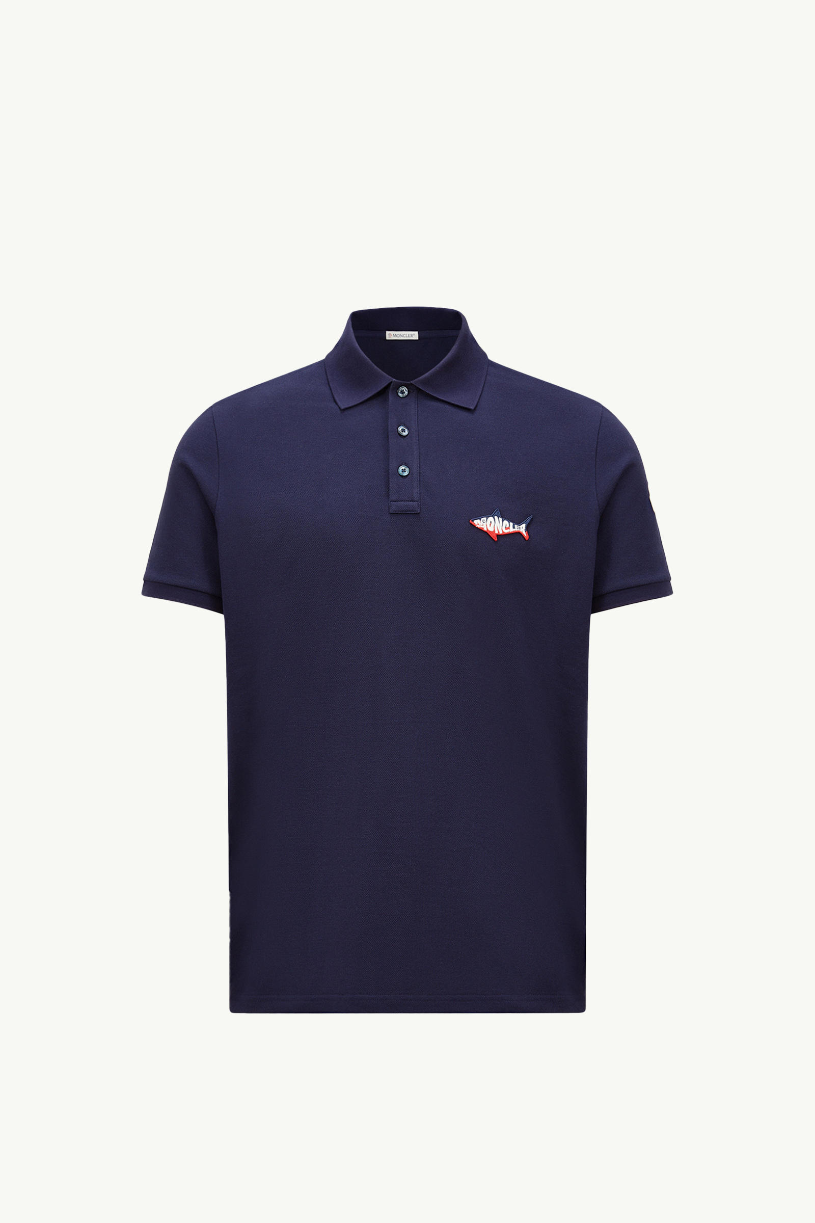 Shark Patch Cotton Piquet Polo Shirt Men Dark Blue Moncler 2
