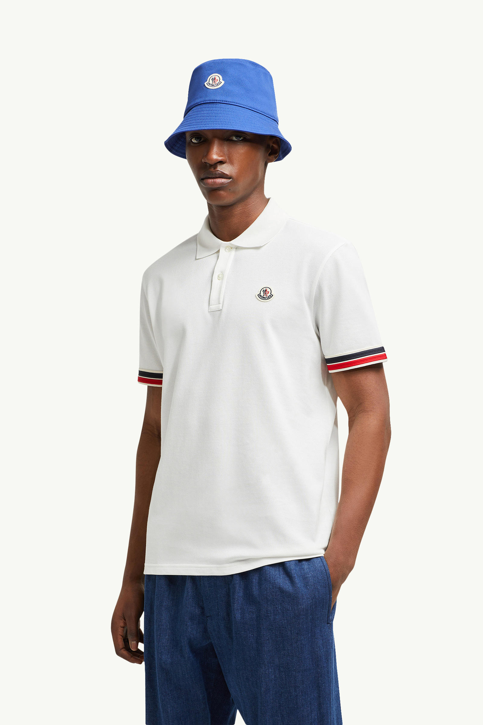Striped Trim Cotton Piquet Polo Shirt Men White Moncler 0