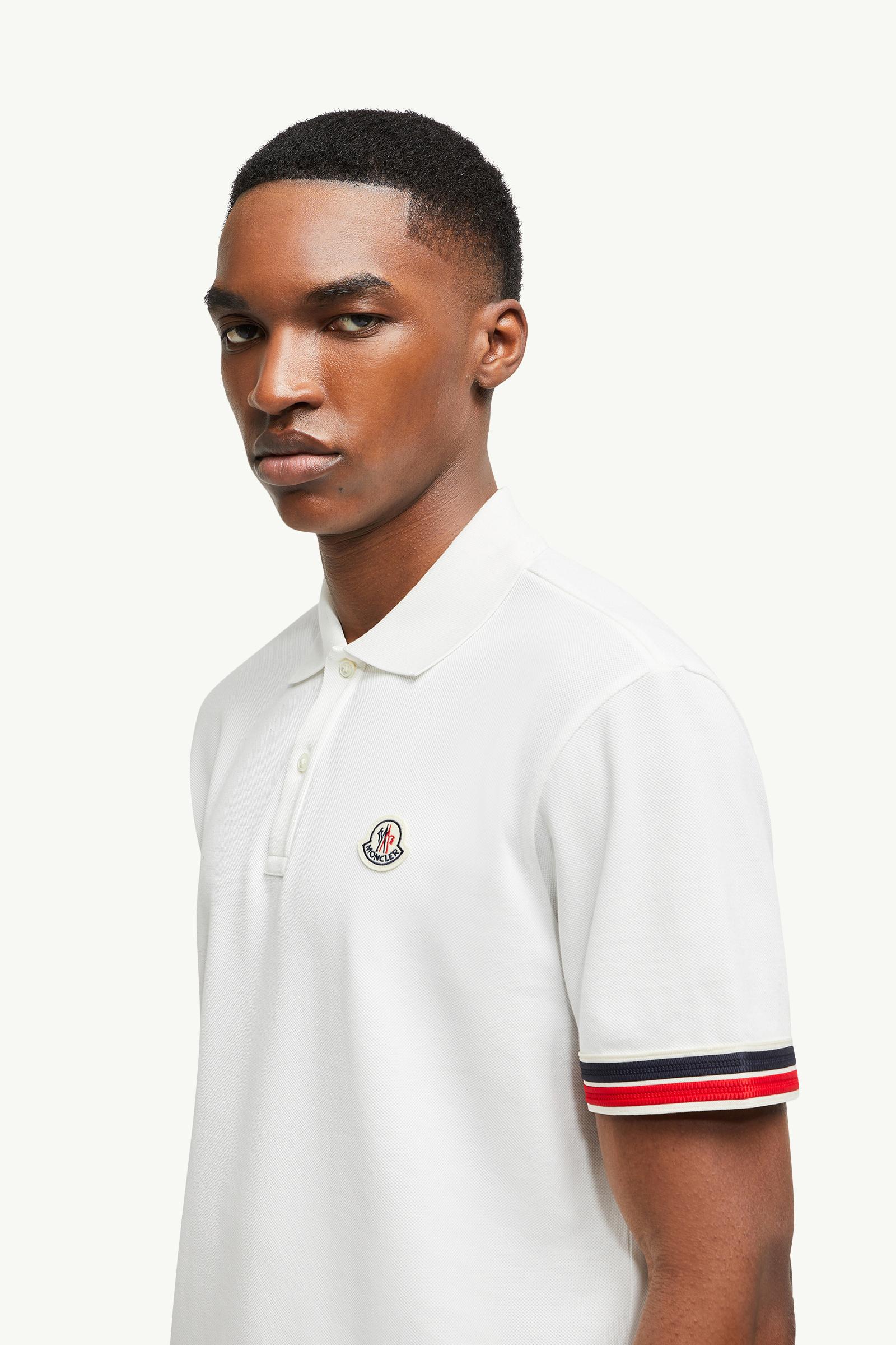 Striped Trim Cotton Piquet Polo Shirt Men White Moncler 1