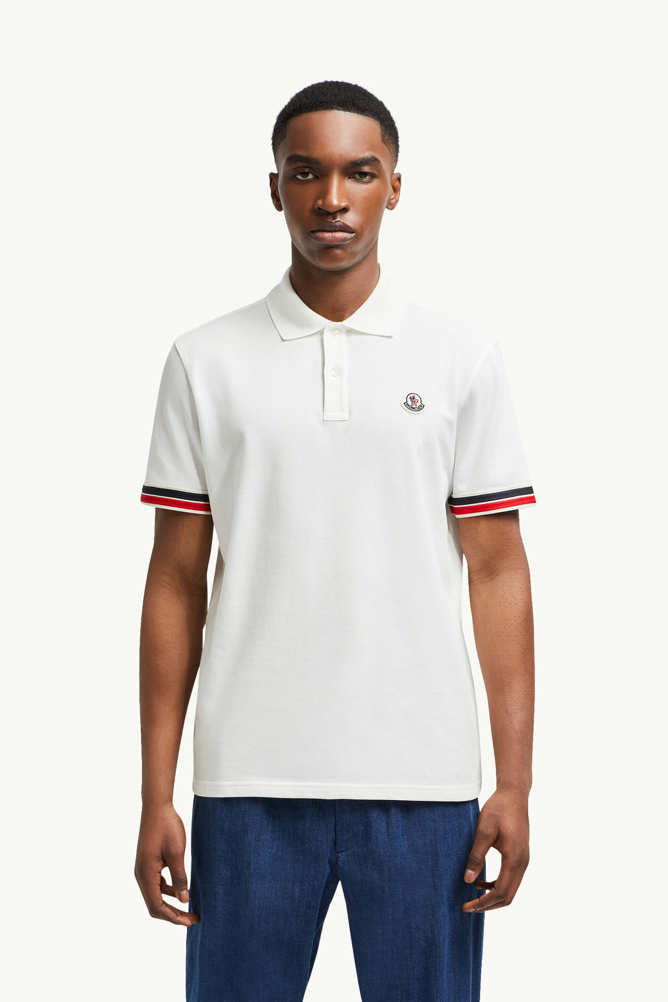 Poloshirt aus Baumwollpiqué mit gestreiftem Besatz Herren Weiß Moncler 3