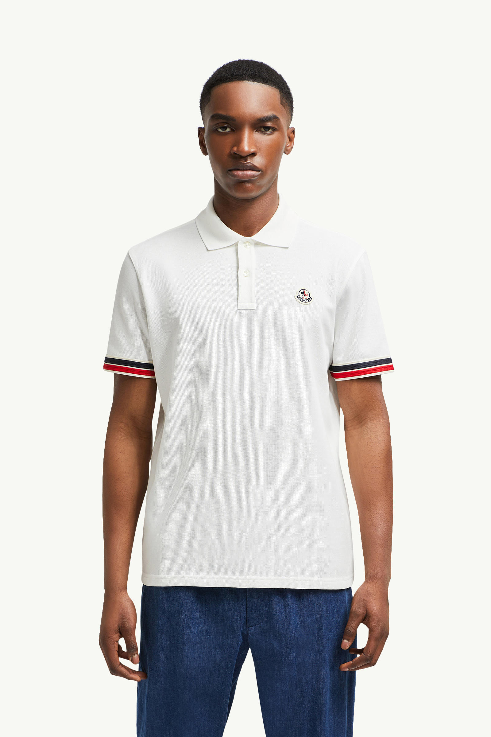 Striped Trim Cotton Piquet Polo Shirt Men White Moncler 3