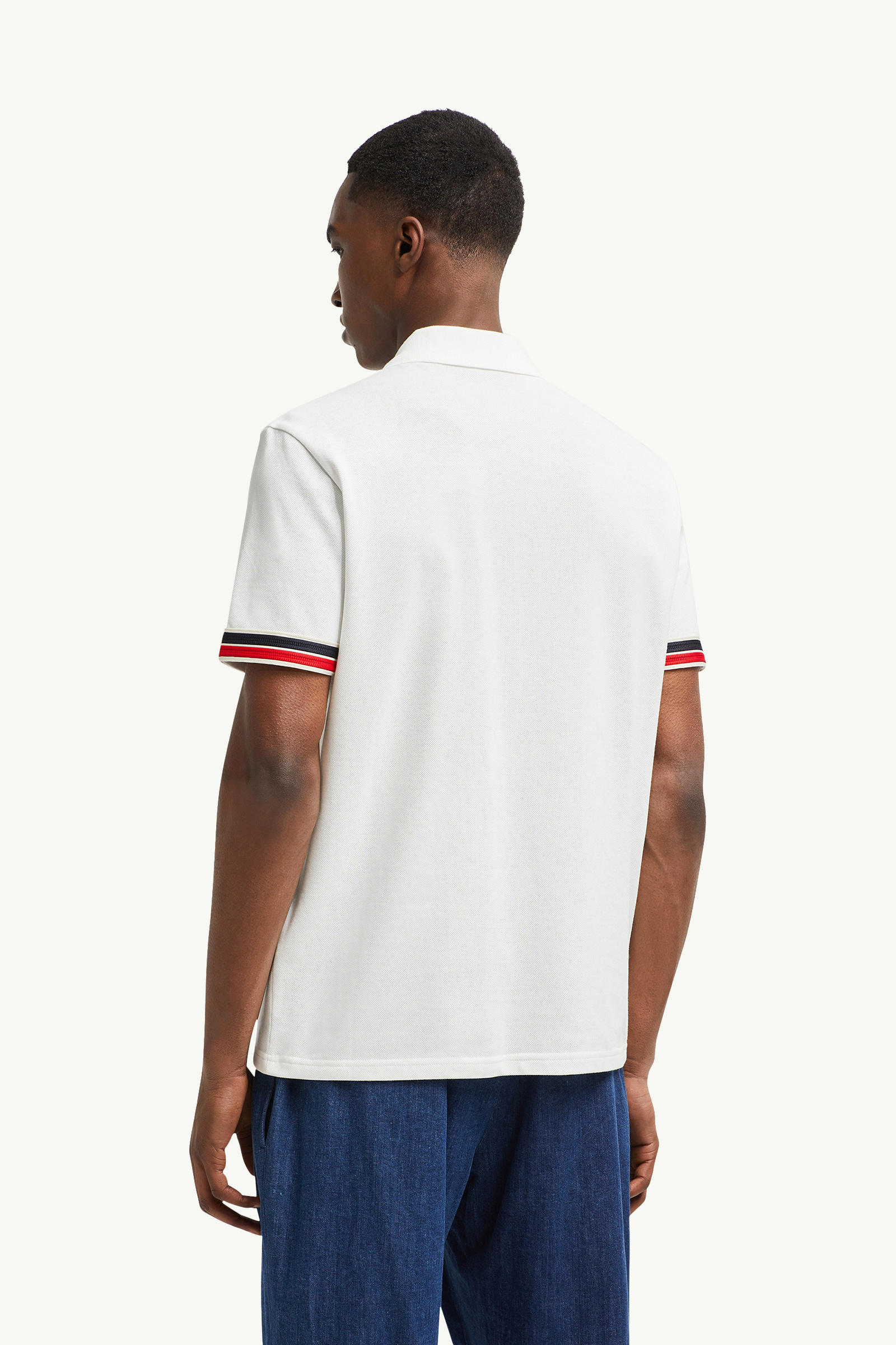 Striped Trim Cotton Piquet Polo Shirt Men White Moncler 4
