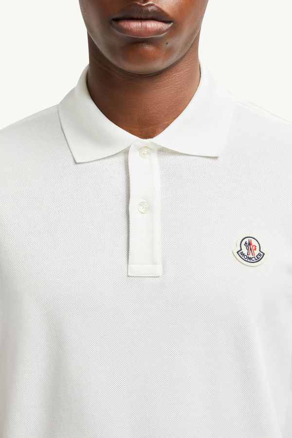 Striped Trim Cotton Piquet Polo Shirt Men White Moncler 5