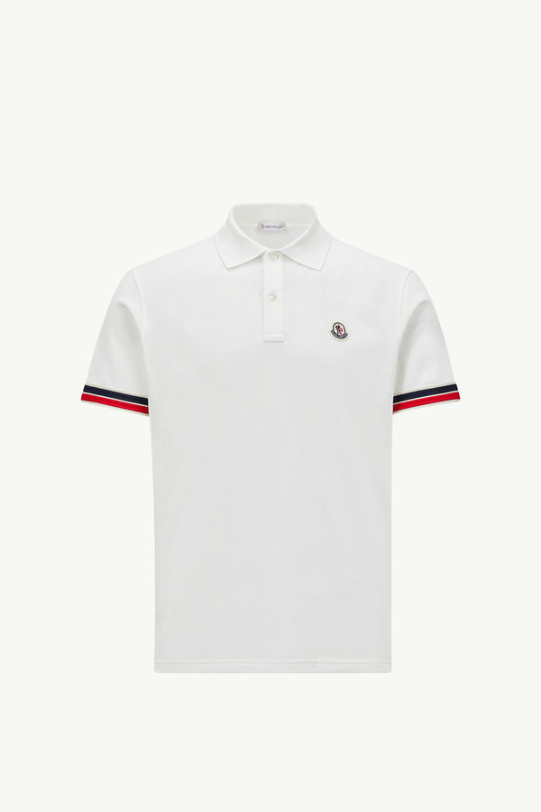 Striped Trim Cotton Piquet Polo Shirt Men White Moncler 2