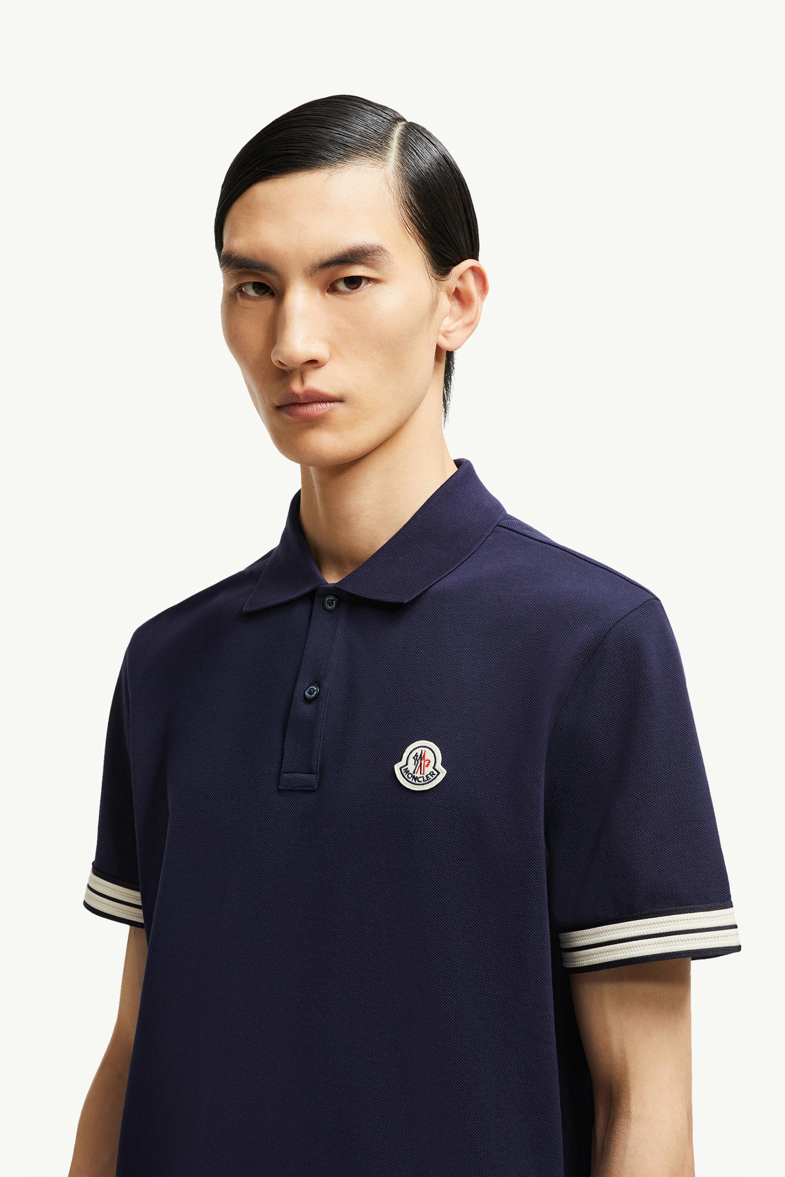 Poloshirt aus Baumwollpiqué mit gestreiftem Besatz Herren Dunkelblau Moncler 1