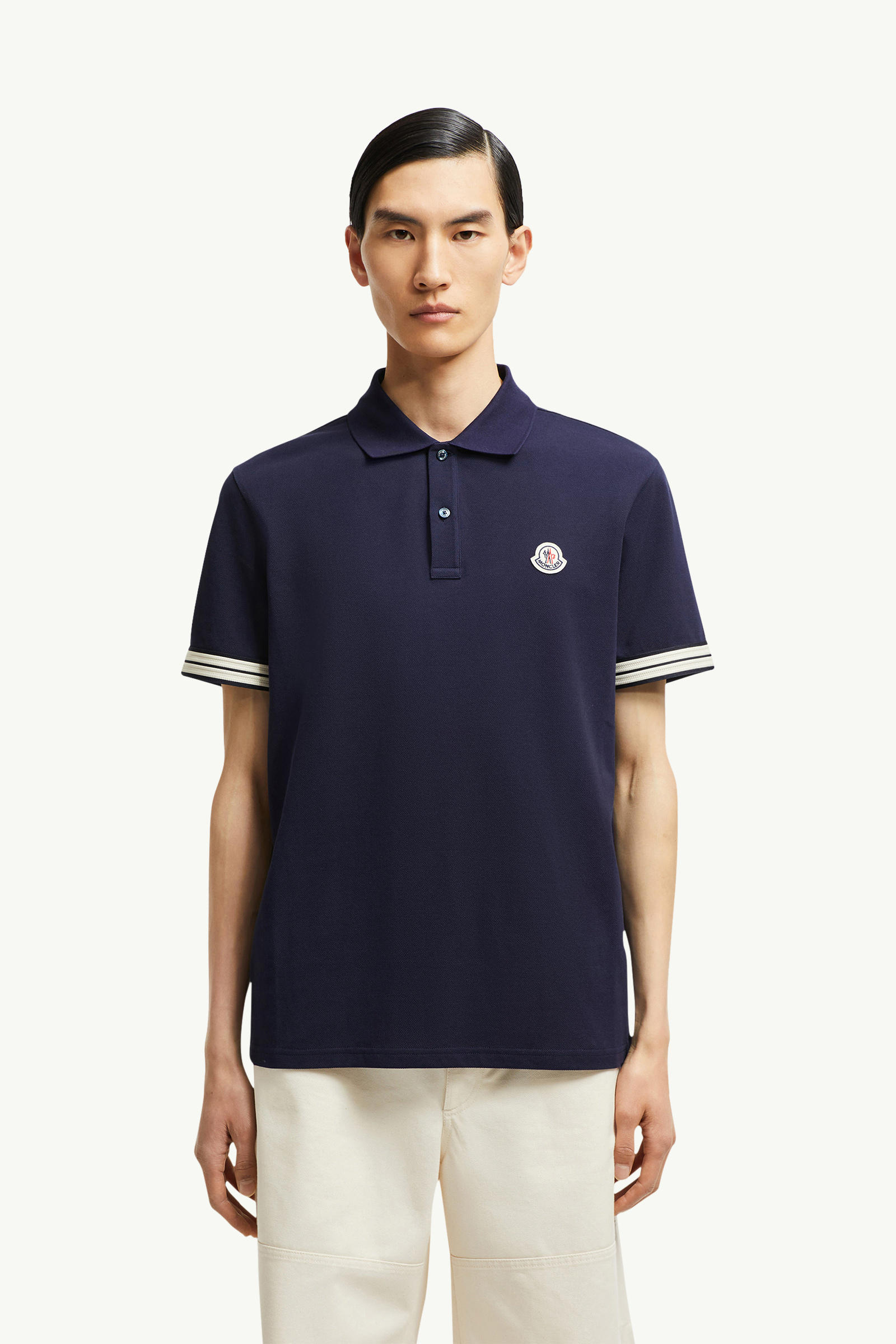 Poloshirt aus Baumwollpiqué mit gestreiftem Besatz Herren Dunkelblau Moncler 3