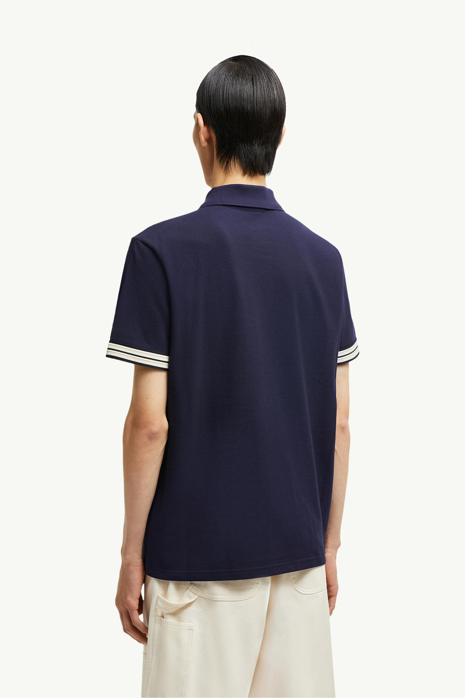 Poloshirt aus Baumwollpiqué mit gestreiftem Besatz Herren Dunkelblau Moncler 4