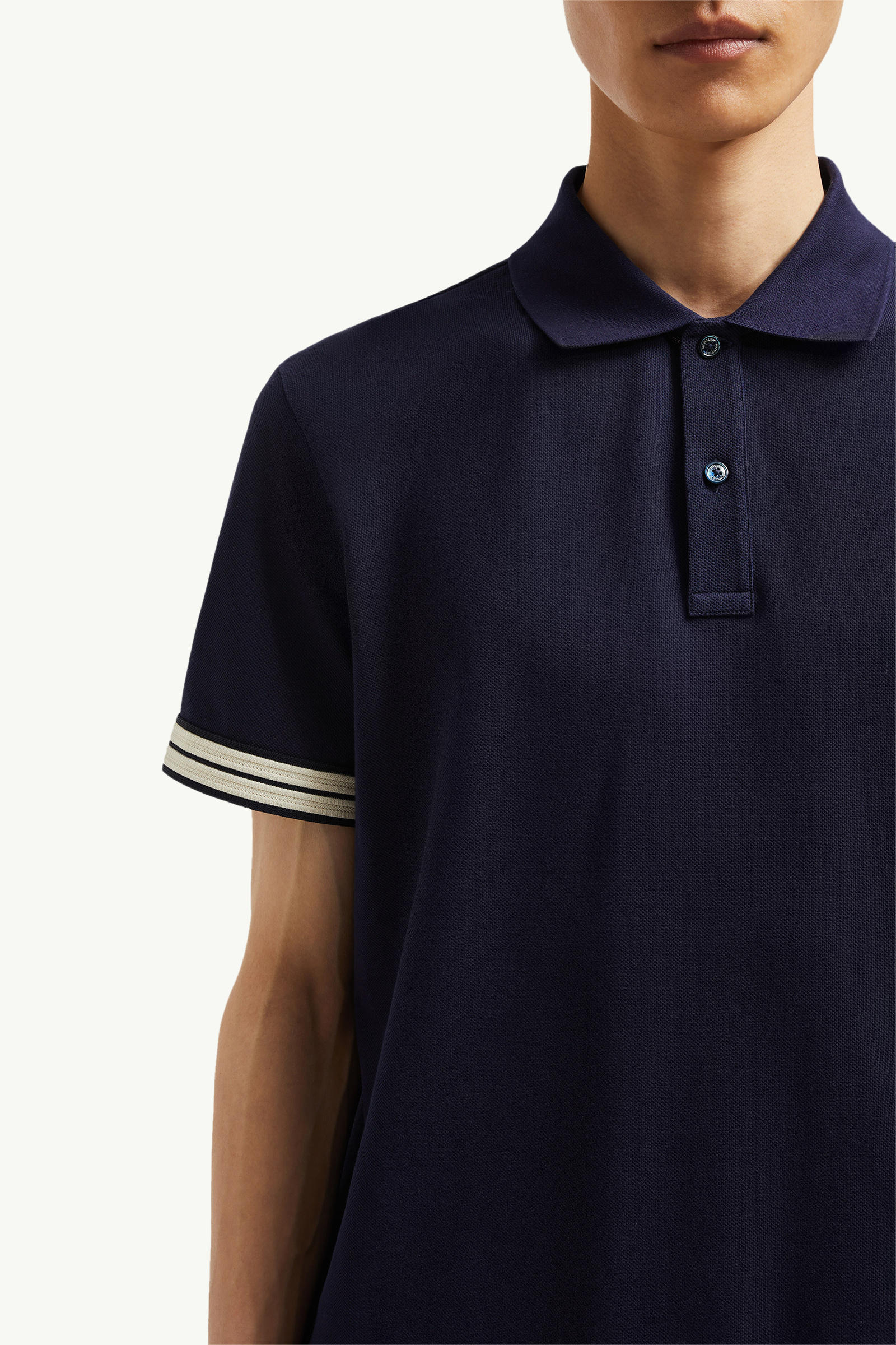 Poloshirt aus Baumwollpiqué mit gestreiftem Besatz Herren Dunkelblau Moncler 5