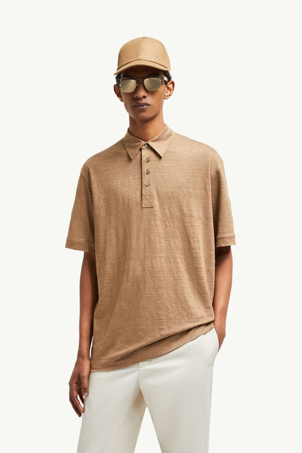 Linen Polo Shirt Men Beige Moncler 0