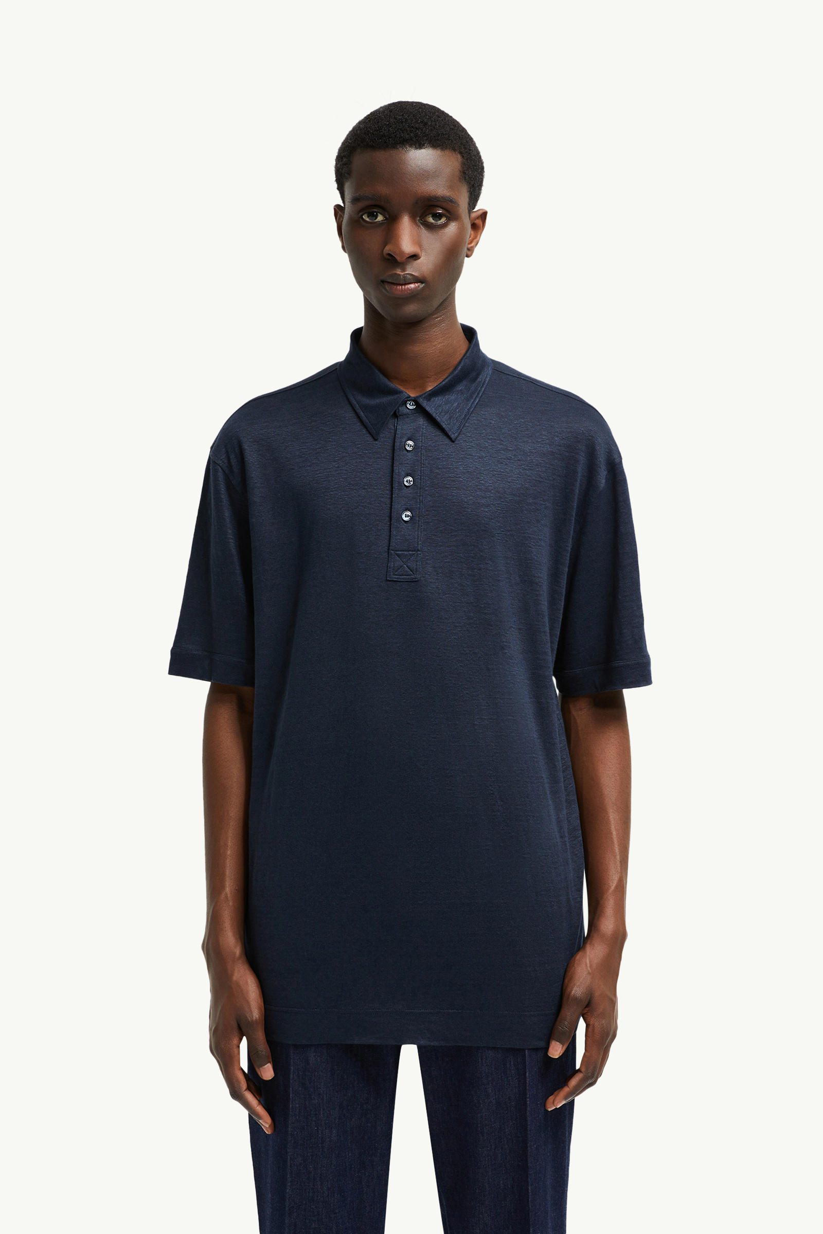 Linen Polo Shirt Men Dark Blue Moncler 0