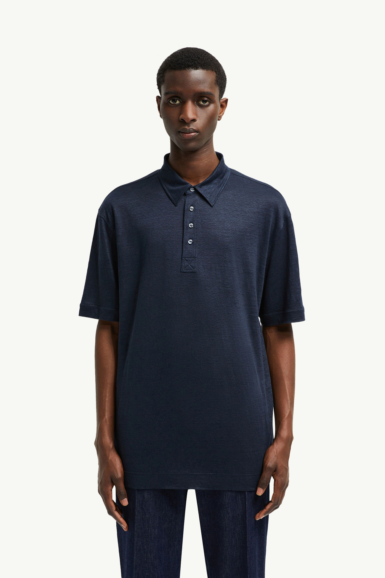 Polo en lin Hommes Bleu foncé Moncler 0