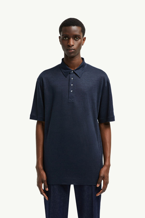 Poloshirt aus Leinen Herren Dunkelblau Moncler 0
