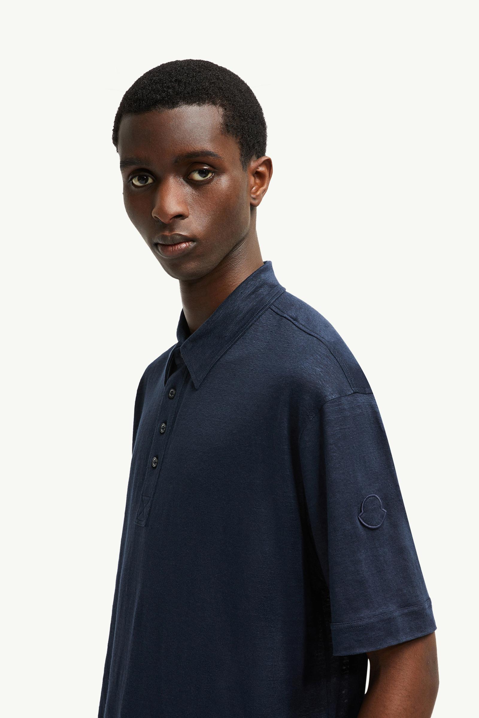 Linen Polo Shirt Men Dark Blue Moncler 1