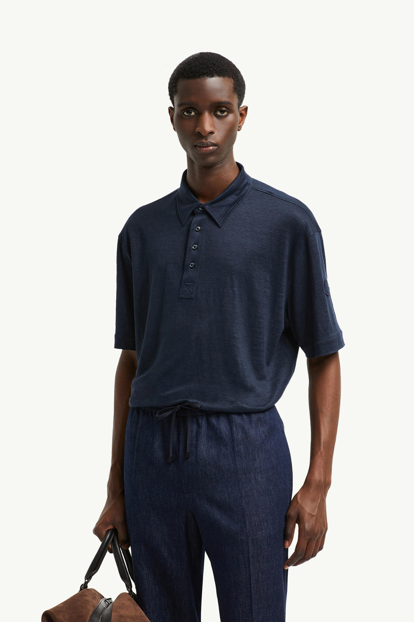 Linen Polo Shirt Men Dark Blue Moncler 3