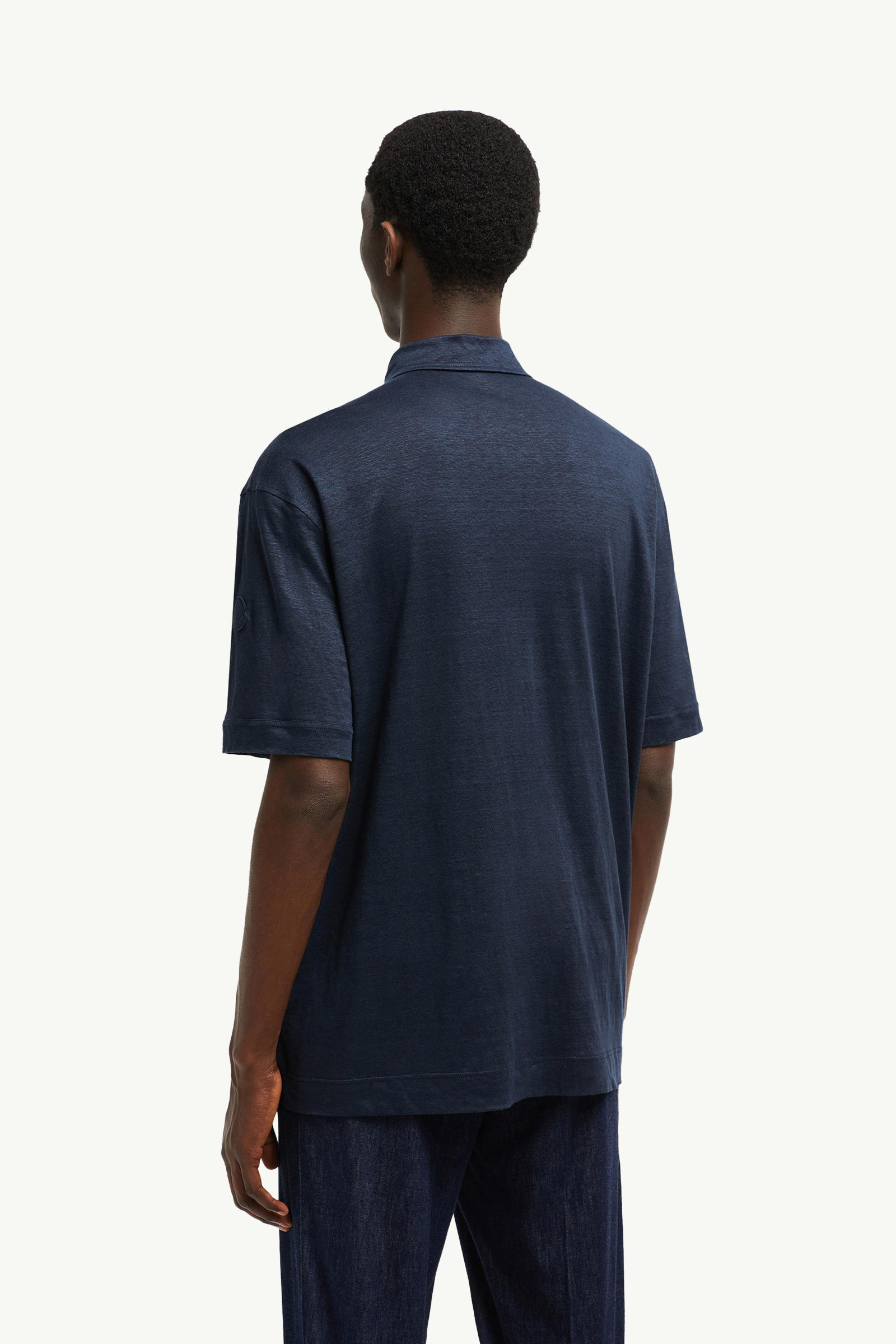 Linen Polo Shirt Men Dark Blue Moncler 4
