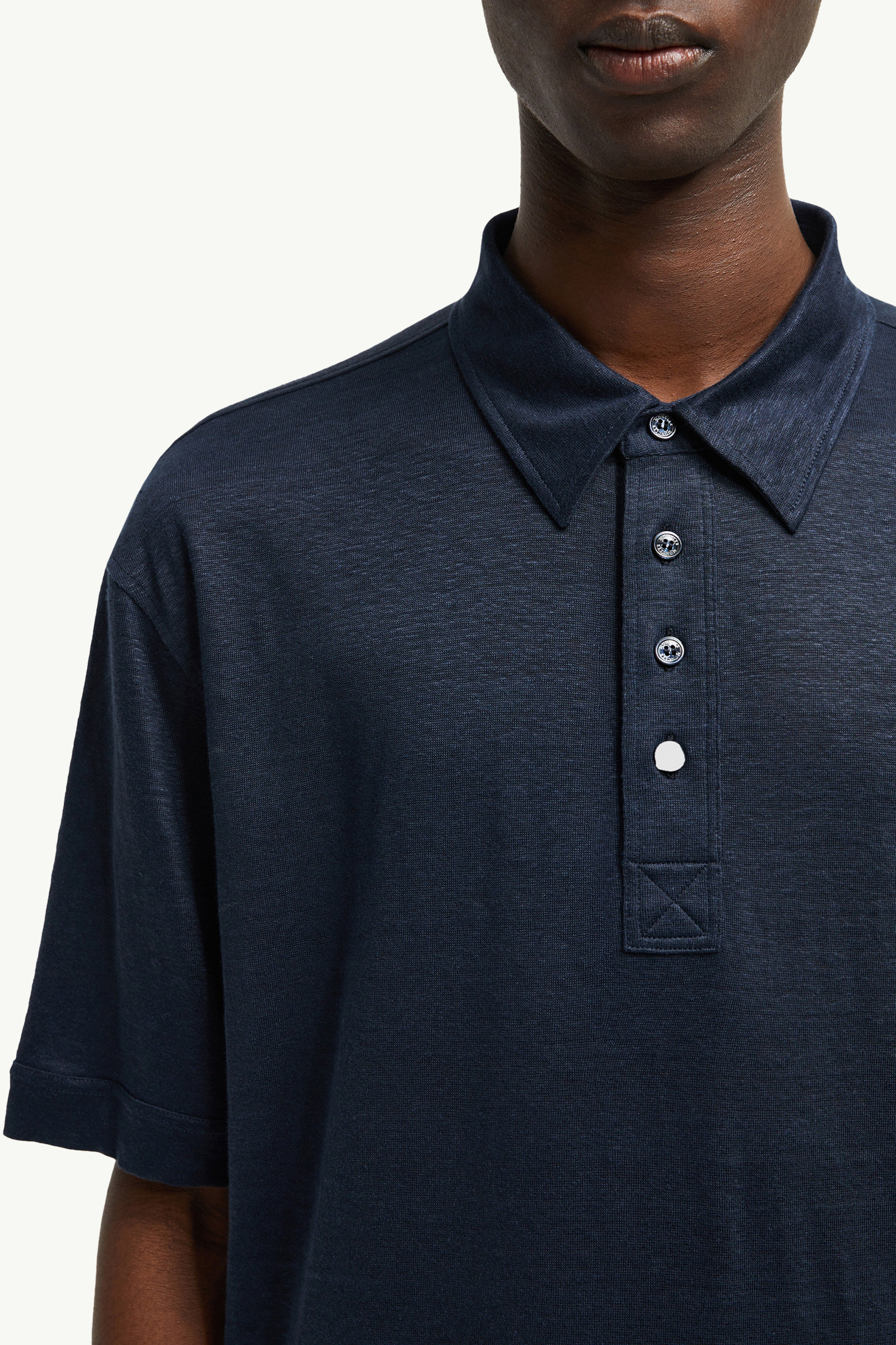 Linen Polo Shirt Men Dark Blue Moncler 5