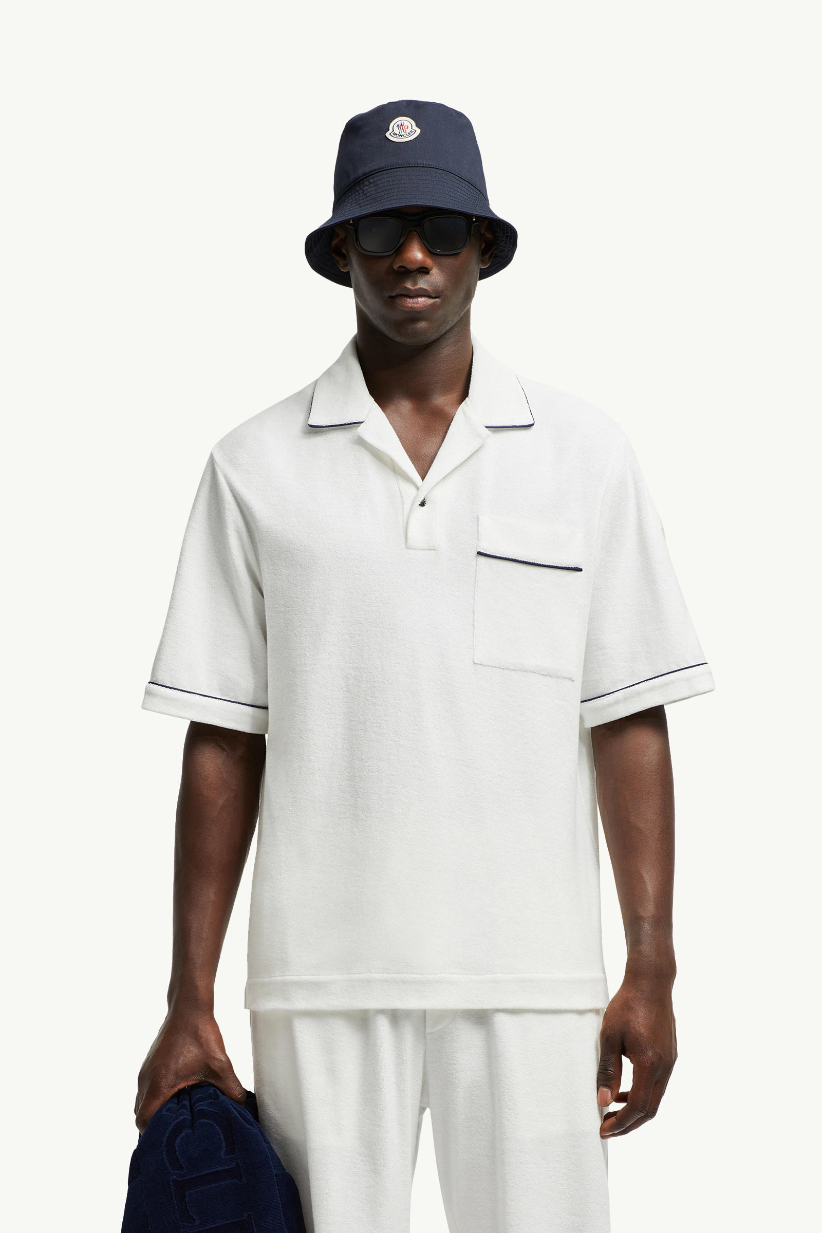 Cotton Terry Cloth Polo Shirt Men White Moncler 0