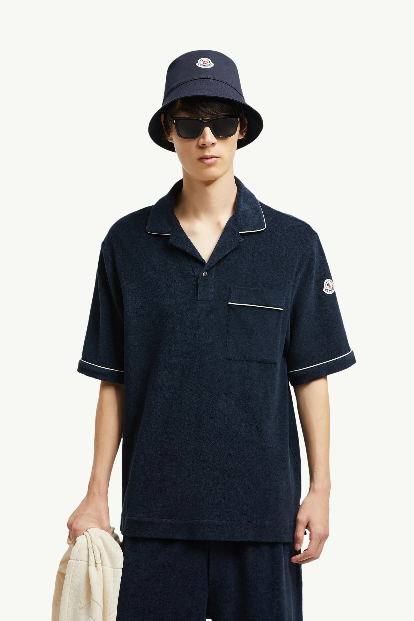 Cotton Terry Cloth Polo Shirt Men Navy Blue Moncler 0