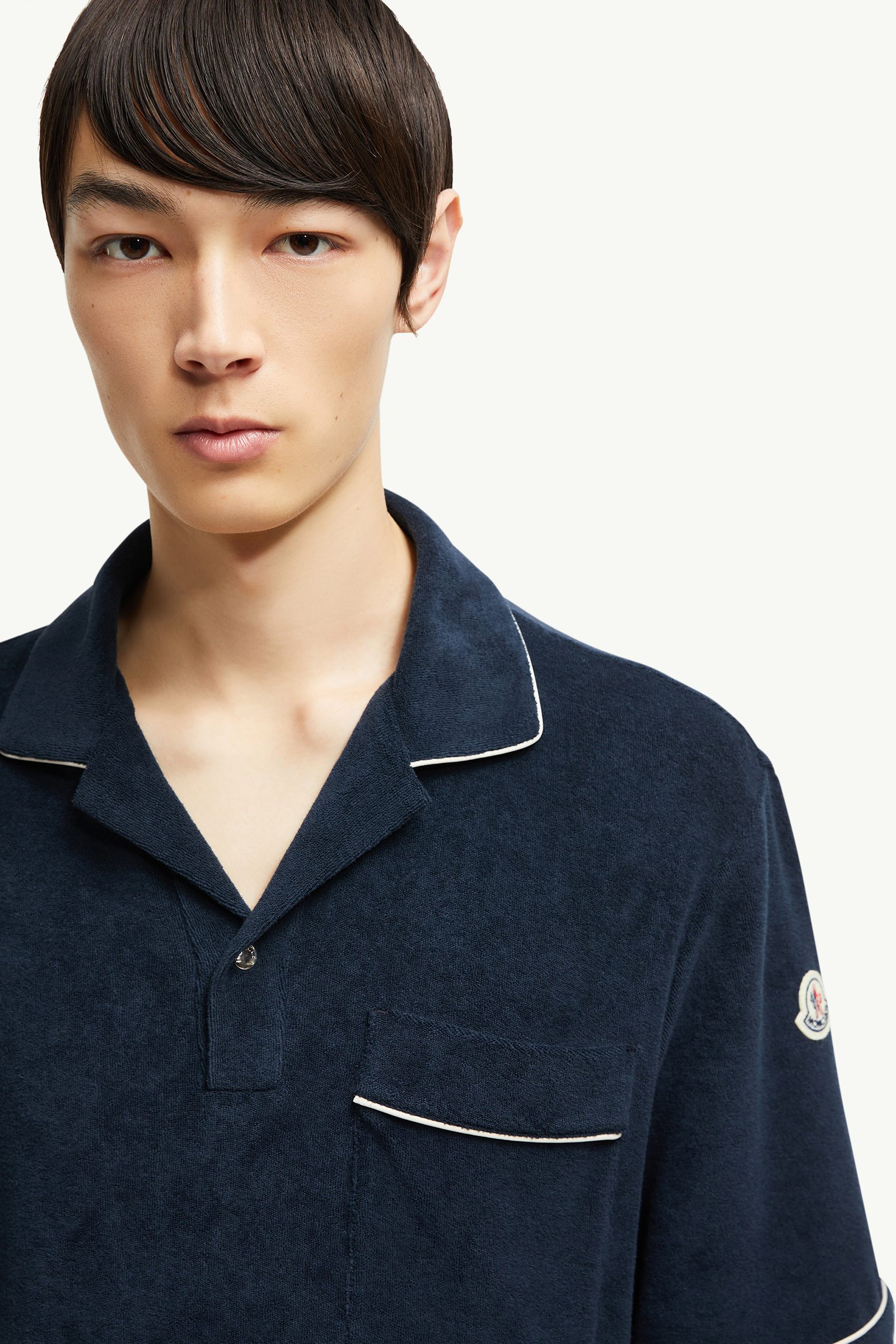 Cotton Terry Cloth Polo Shirt Men Navy Blue Moncler 1