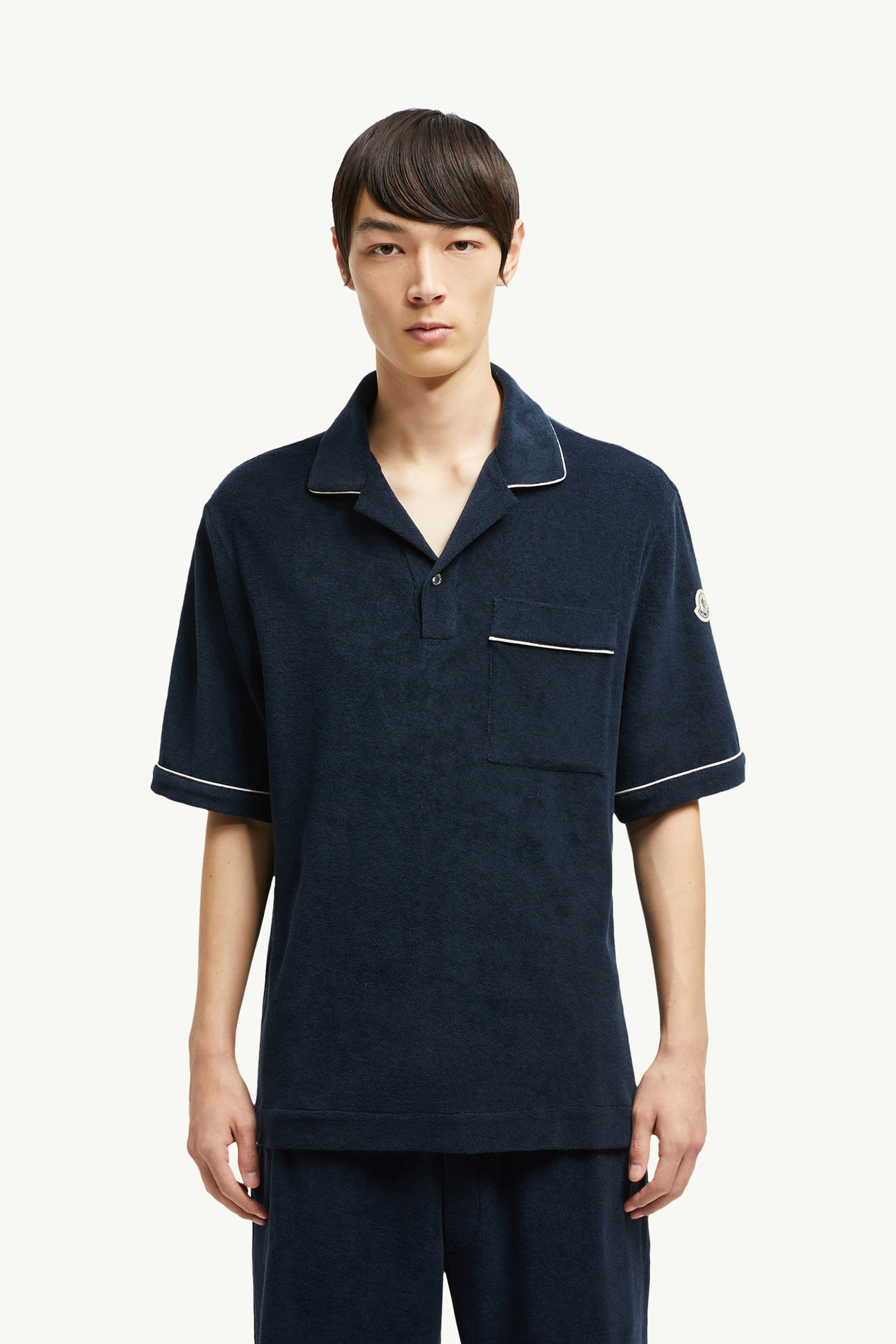 Cotton Terry Cloth Polo Shirt Men Navy Blue Moncler 3
