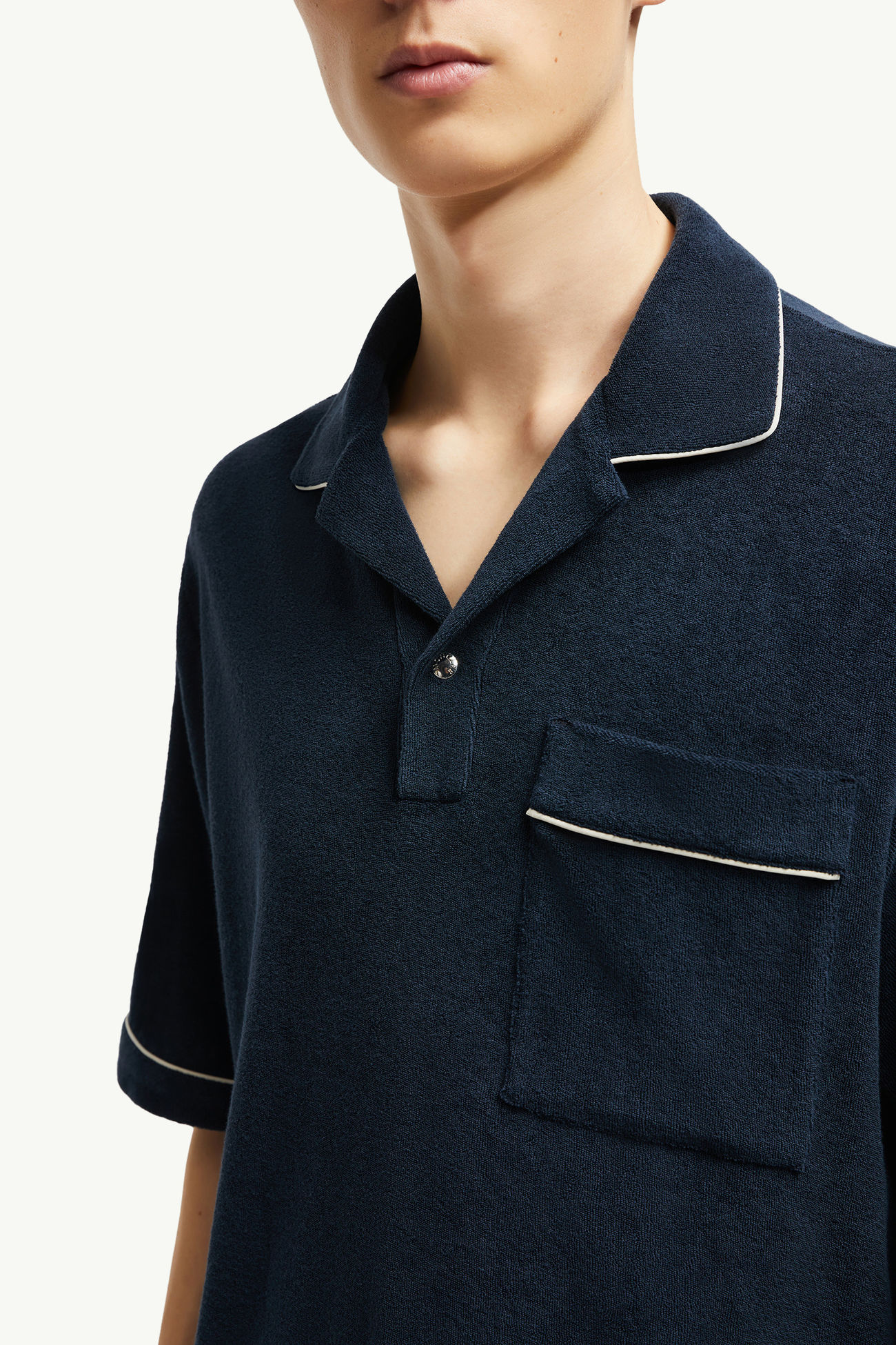 Cotton Terry Cloth Polo Shirt Men Navy Blue Moncler 5