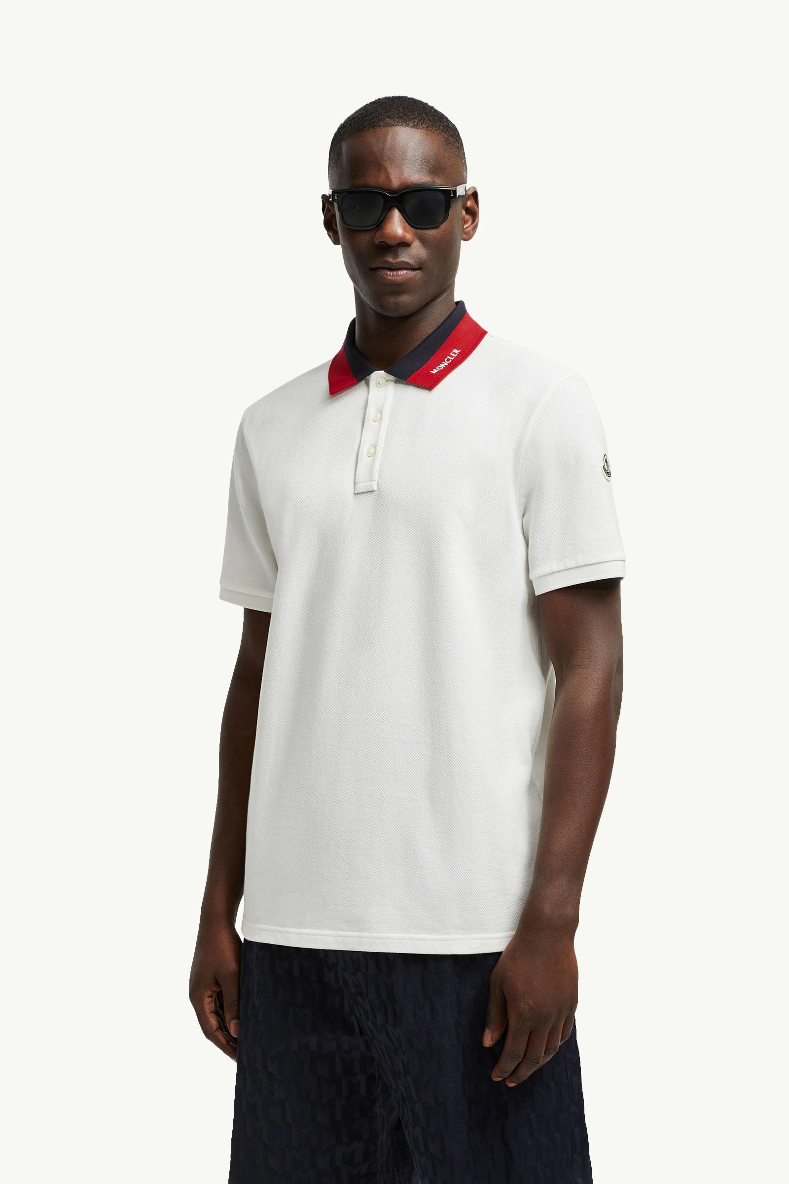 Polo in cotone piquet con logo ricamato Uomo Bianco Moncler 0