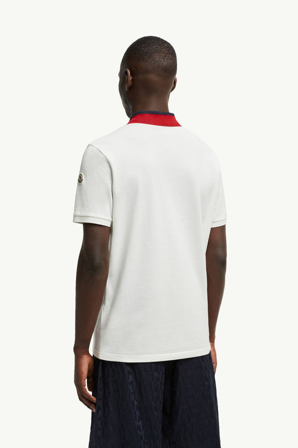 Embroidered Logo Cotton Piquet Polo Shirt Men White Moncler 4