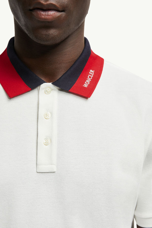 Embroidered Logo Cotton Piquet Polo Shirt Men White Moncler 5