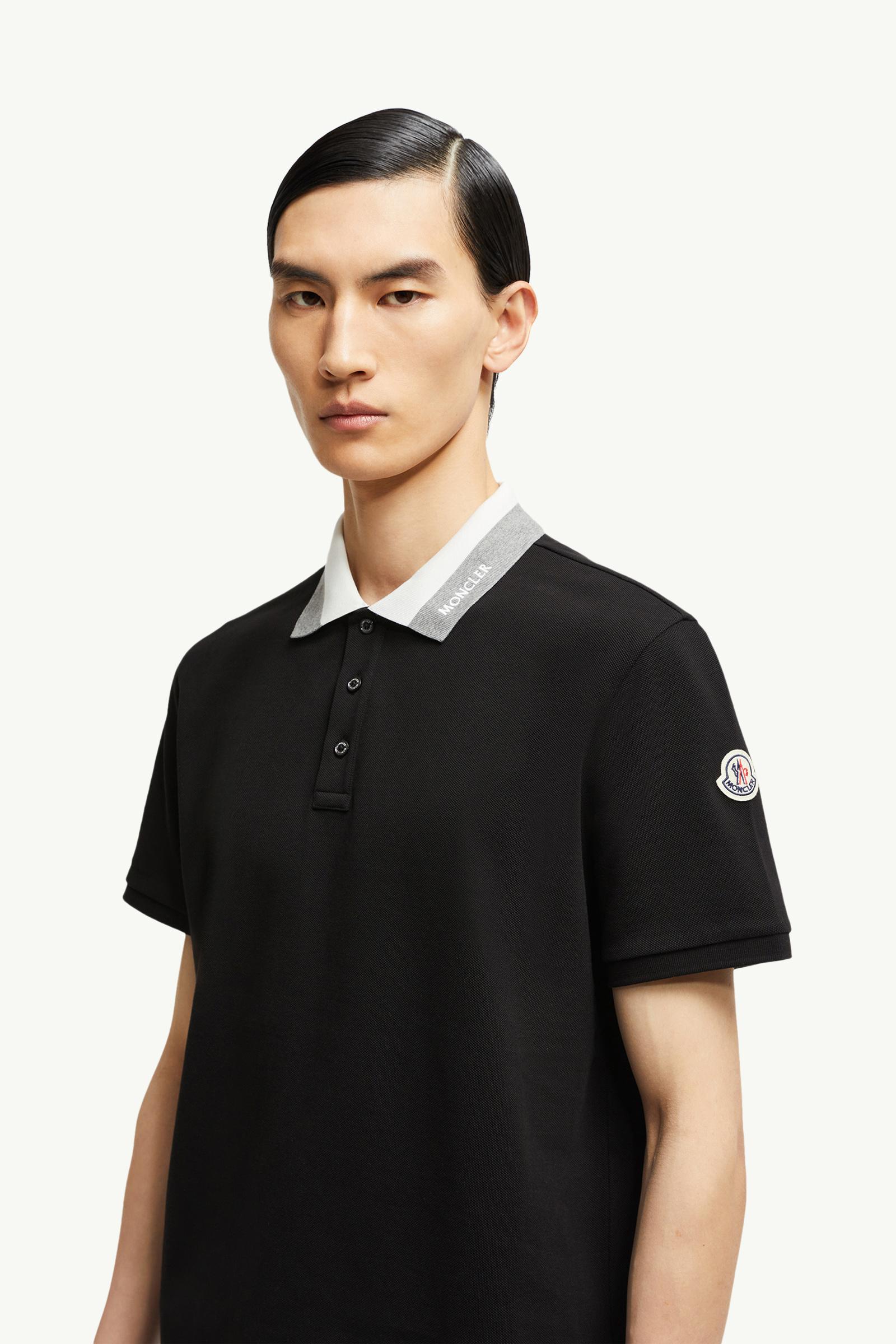 Embroidered Logo Cotton Piquet Polo Shirt Men Black Moncler 1