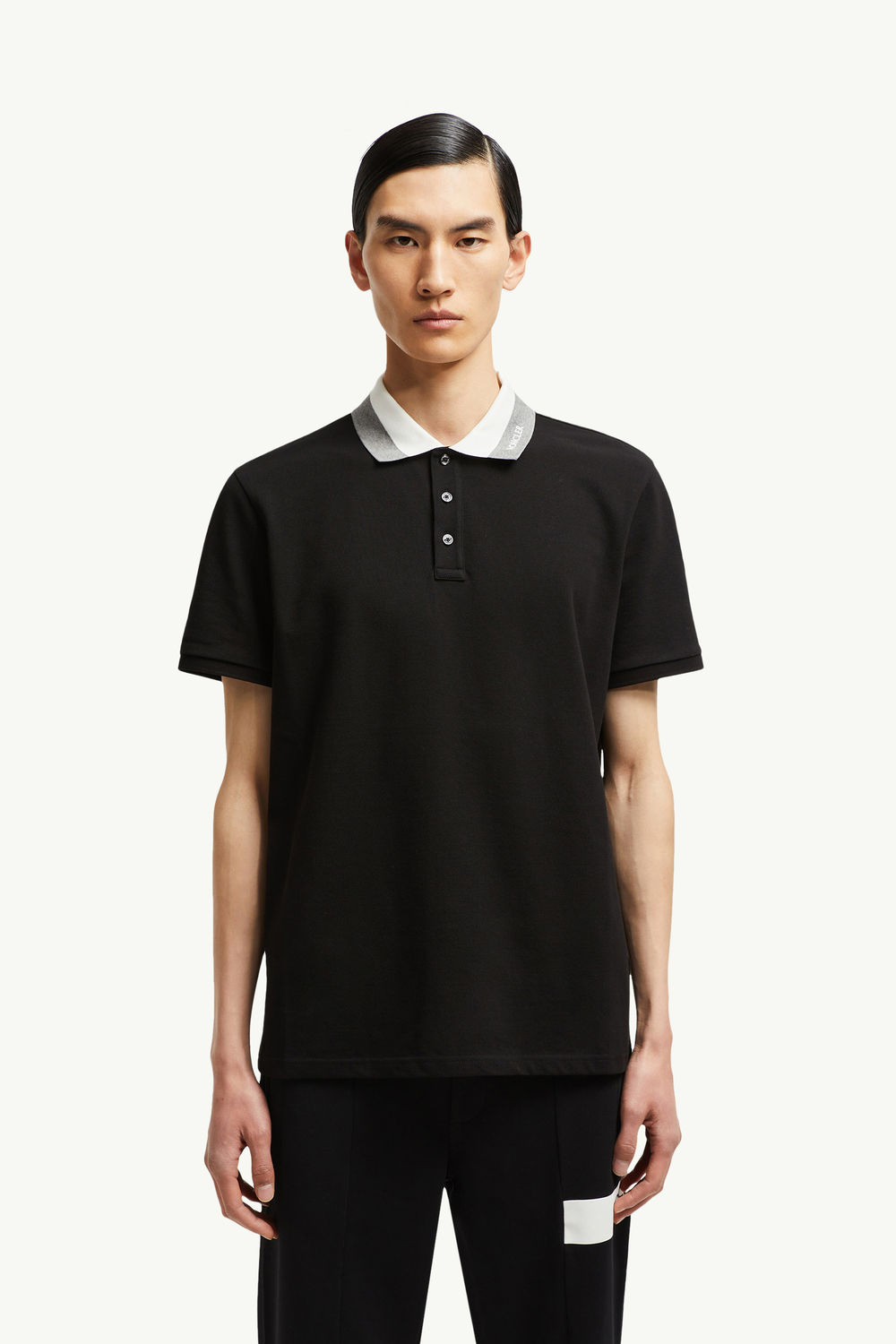 Embroidered Logo Cotton Piquet Polo Shirt Men Black Moncler 3