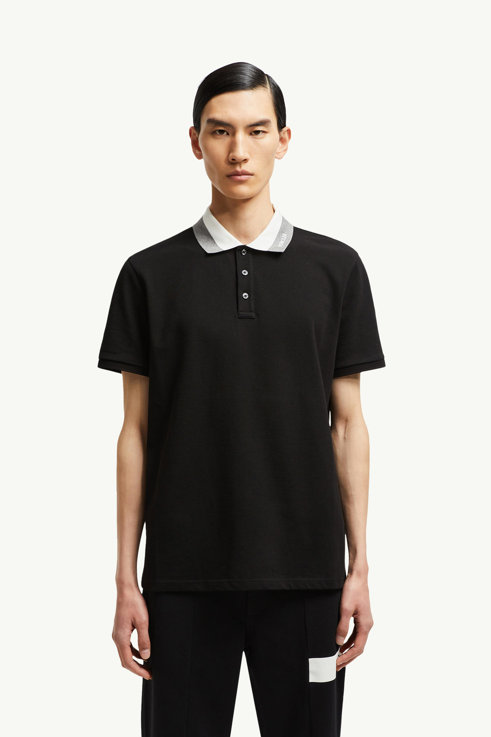 Embroidered Logo Cotton Piquet Polo Shirt Men Black Moncler 3