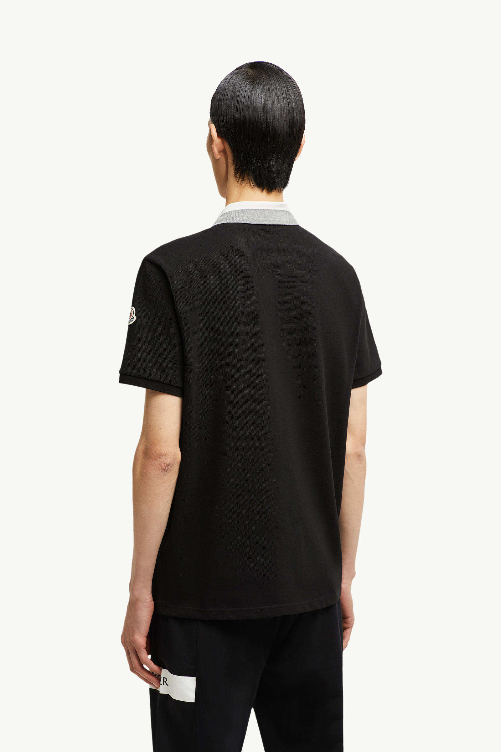 Embroidered Logo Cotton Piquet Polo Shirt Men Black Moncler 4