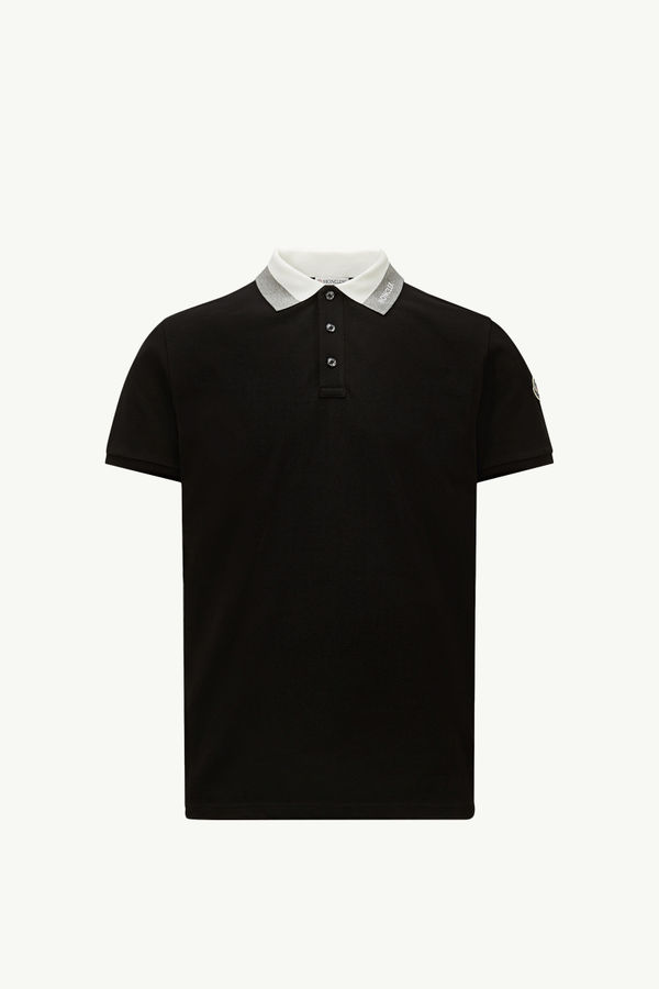 Embroidered Logo Cotton Piquet Polo Shirt Men Black Moncler 2