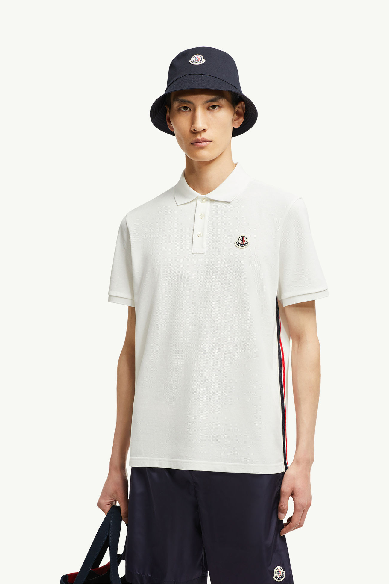 Striped Accent Cotton Piquet Polo Shirt Men White Moncler 0