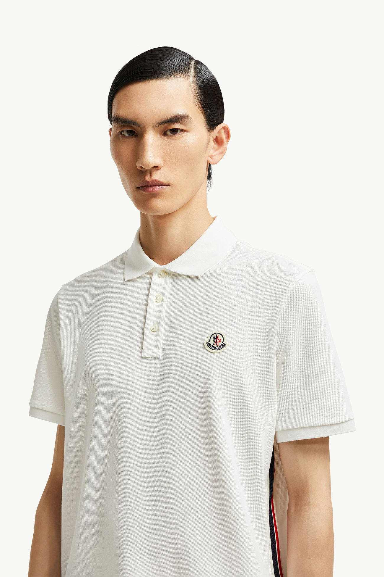 Striped Accent Cotton Piquet Polo Shirt Men White Moncler 1