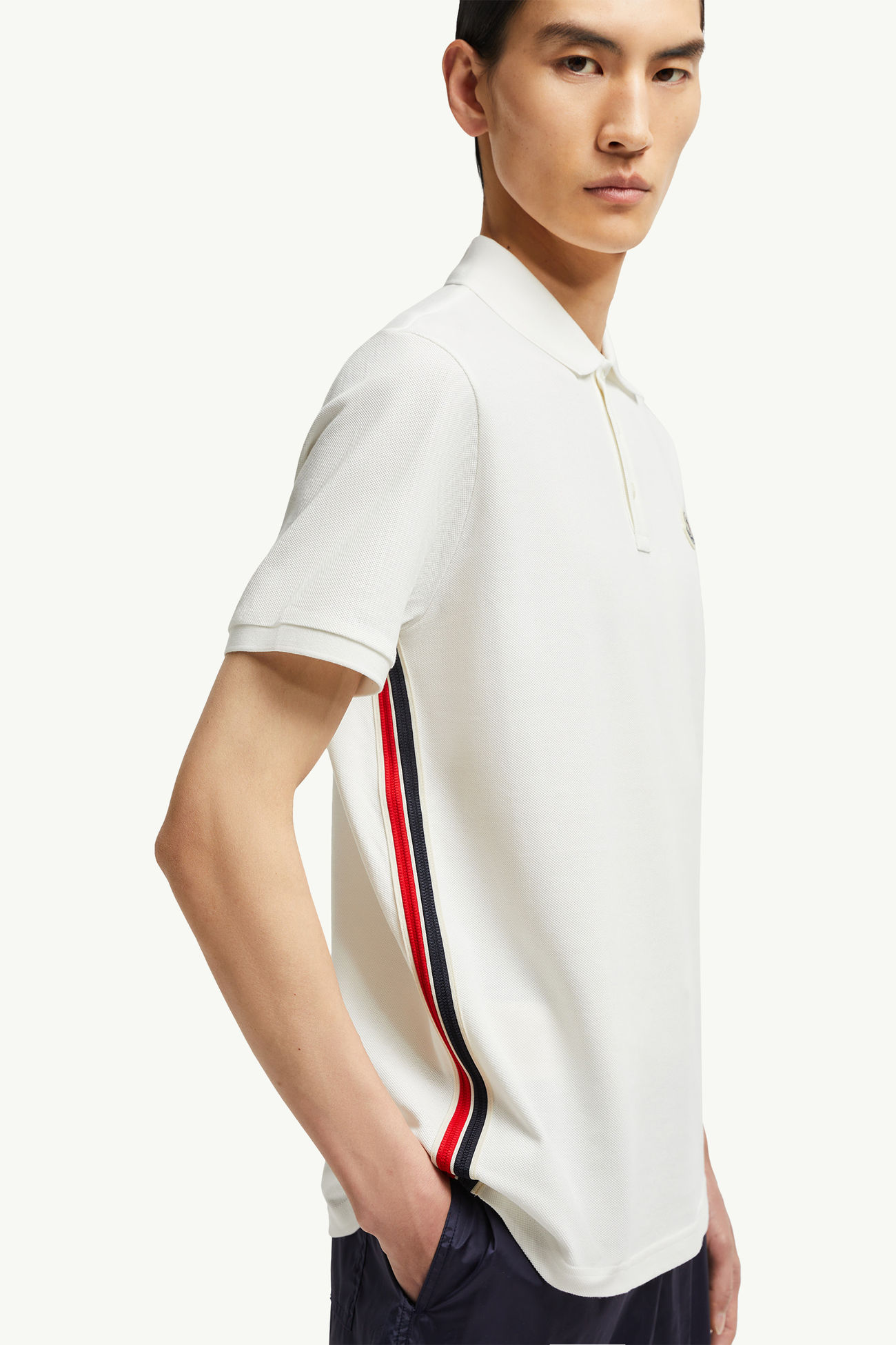 Striped Accent Cotton Piquet Polo Shirt Men White Moncler 5
