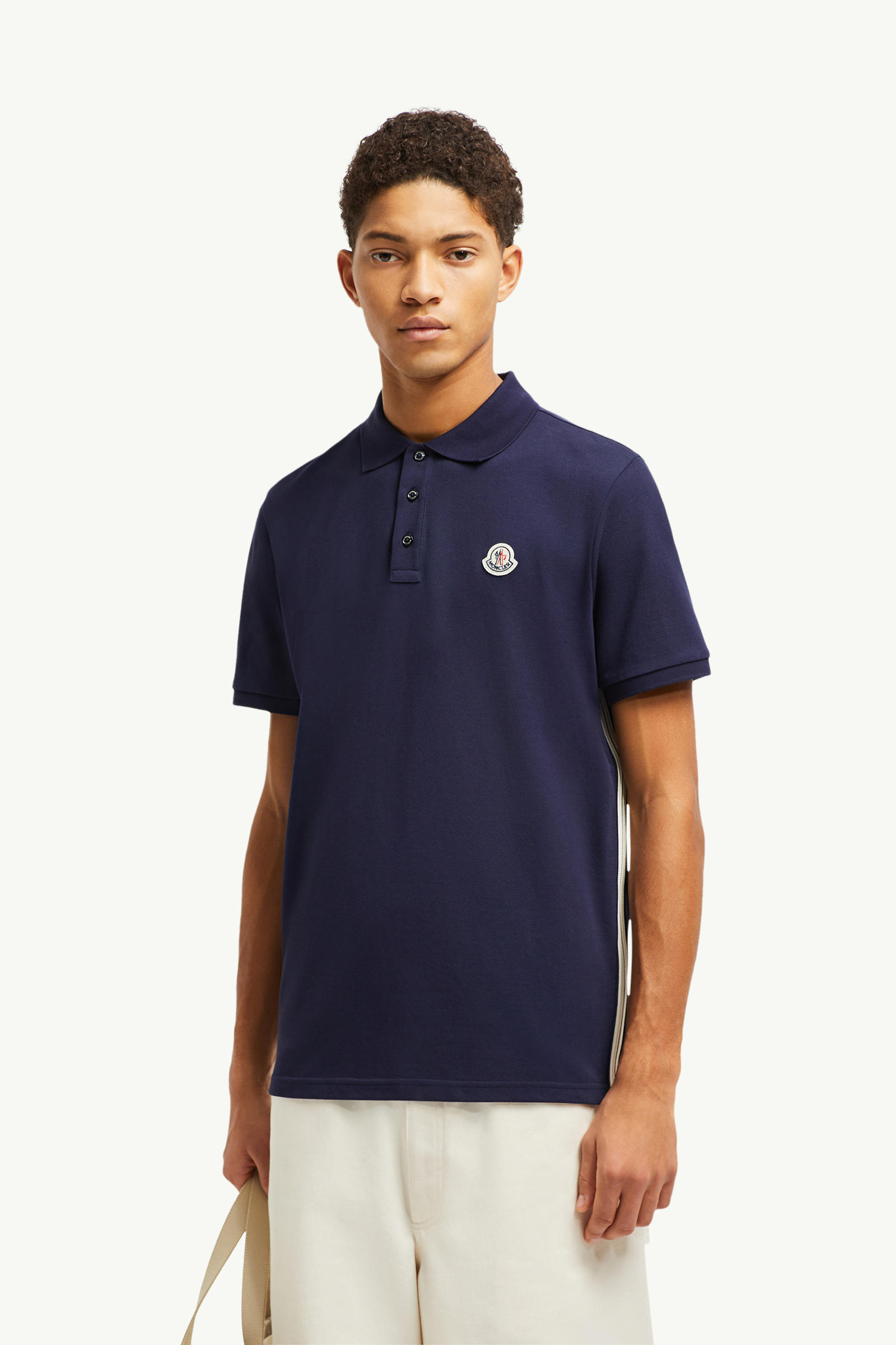 Poloshirt aus Baumwollpiqué mit gestreiften Akzenten Herren Dunkelblau Moncler 0