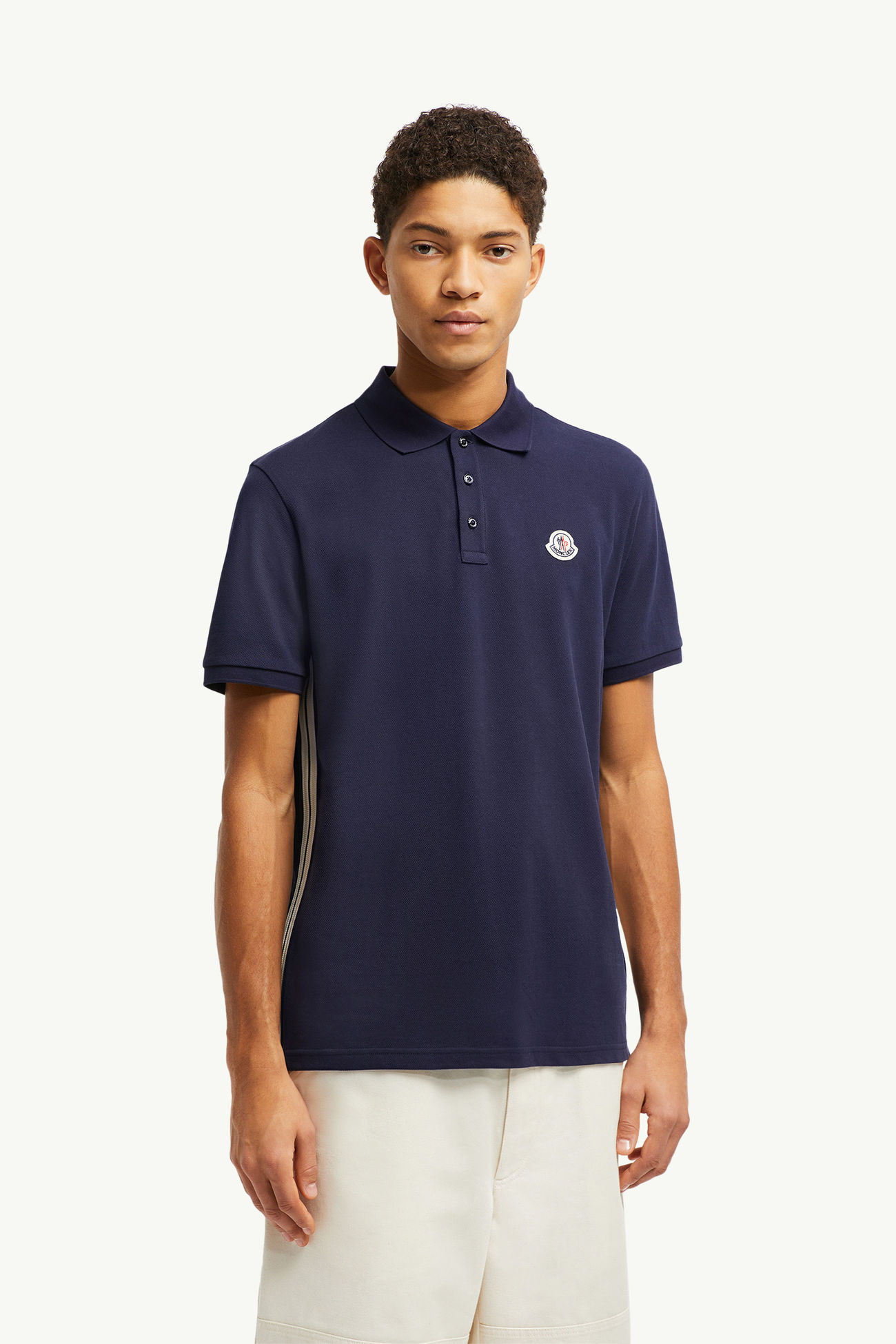 Polo in cotone piquet con dettaglio a righe Uomo Blu Scuro Moncler 3