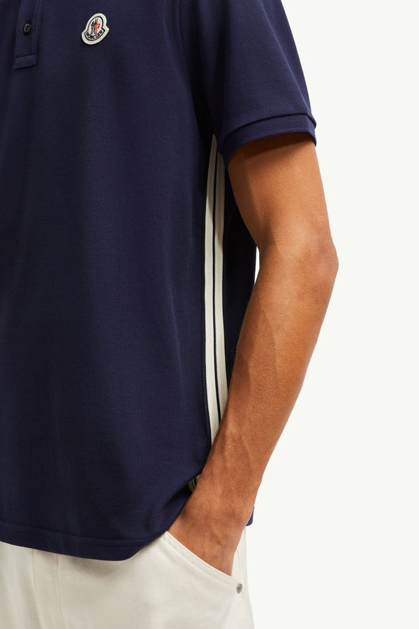 Striped Accent Cotton Piquet Polo Shirt Men Dark Blue Moncler 5