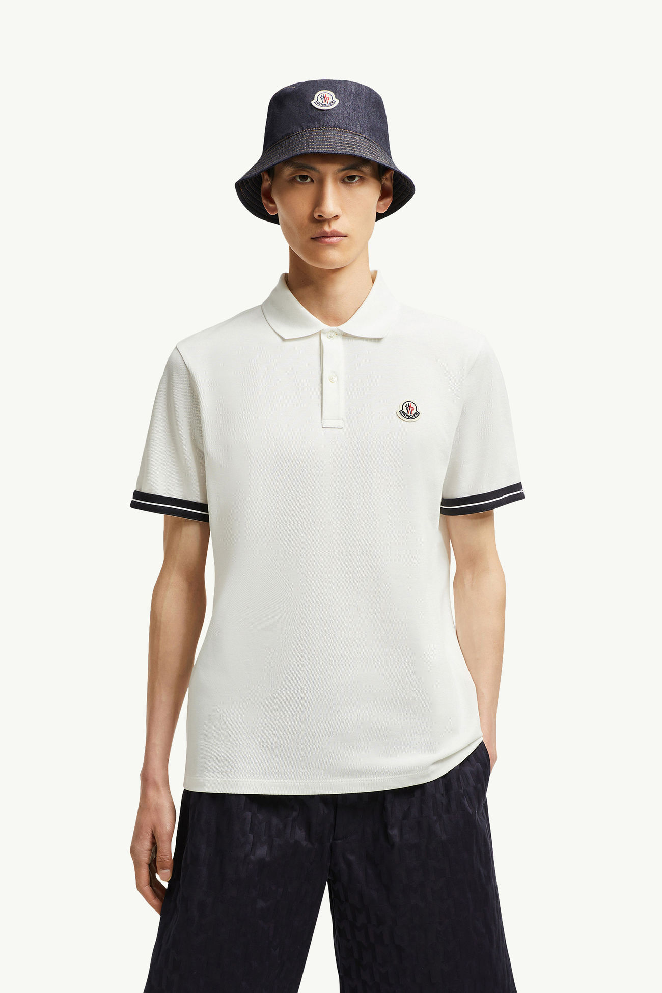Polo in cotone piquet con logo Uomo Bianco Moncler 0