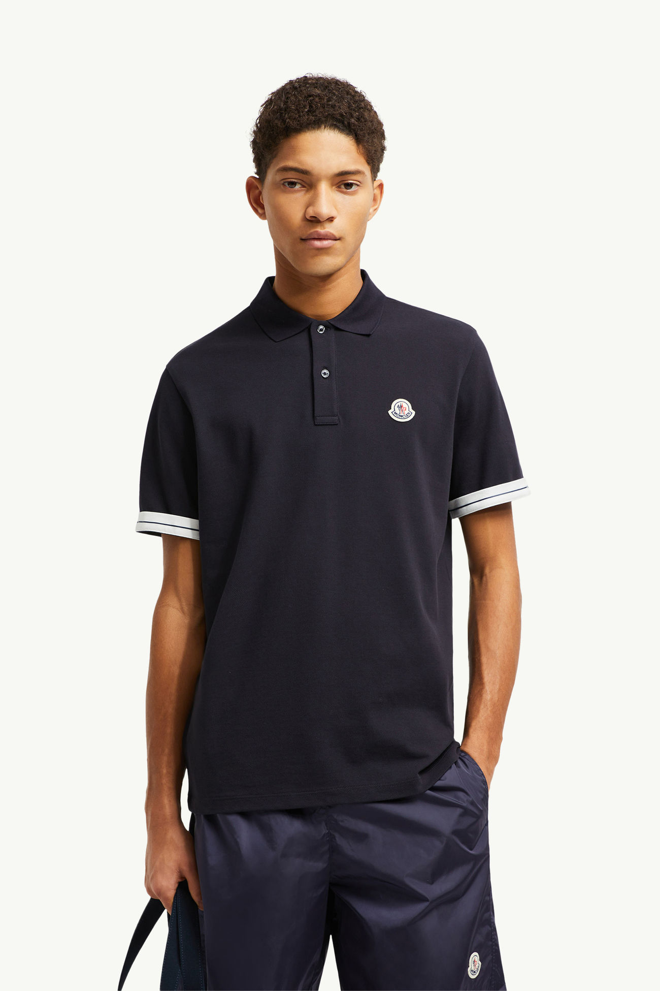 Polo en piqué de coton à logo Hommes Bleu foncé Moncler 0