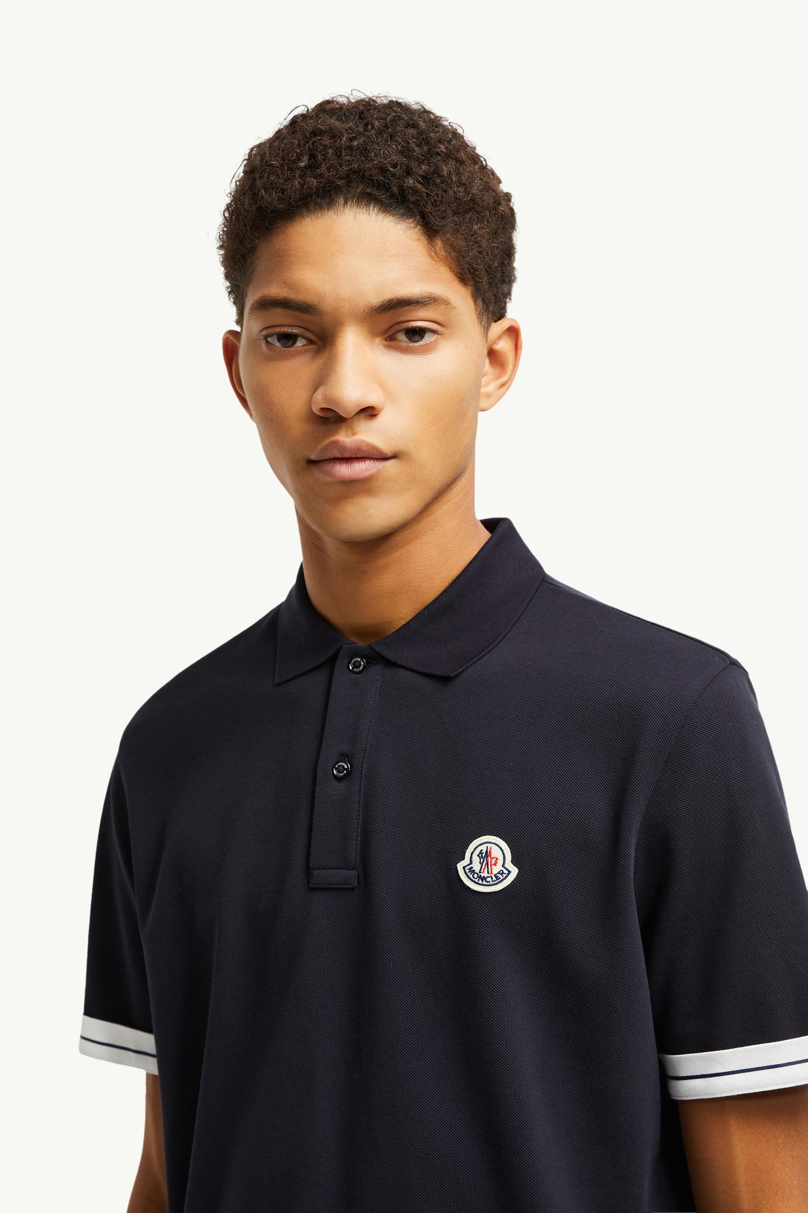 Logo Cotton Piquet Polo Shirt Men Dark Blue Moncler 1