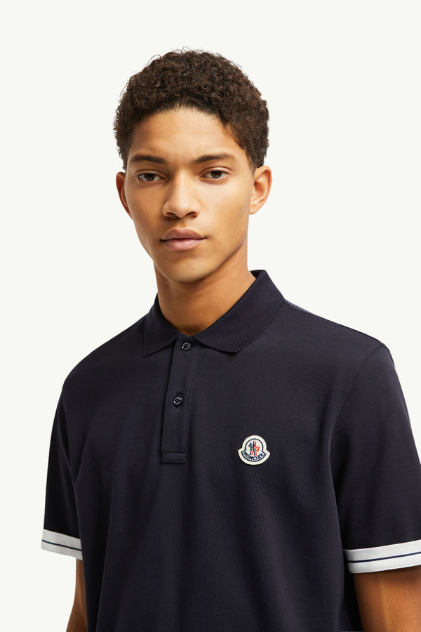 Logo Cotton Piquet Polo Shirt Men Dark Blue Moncler 1