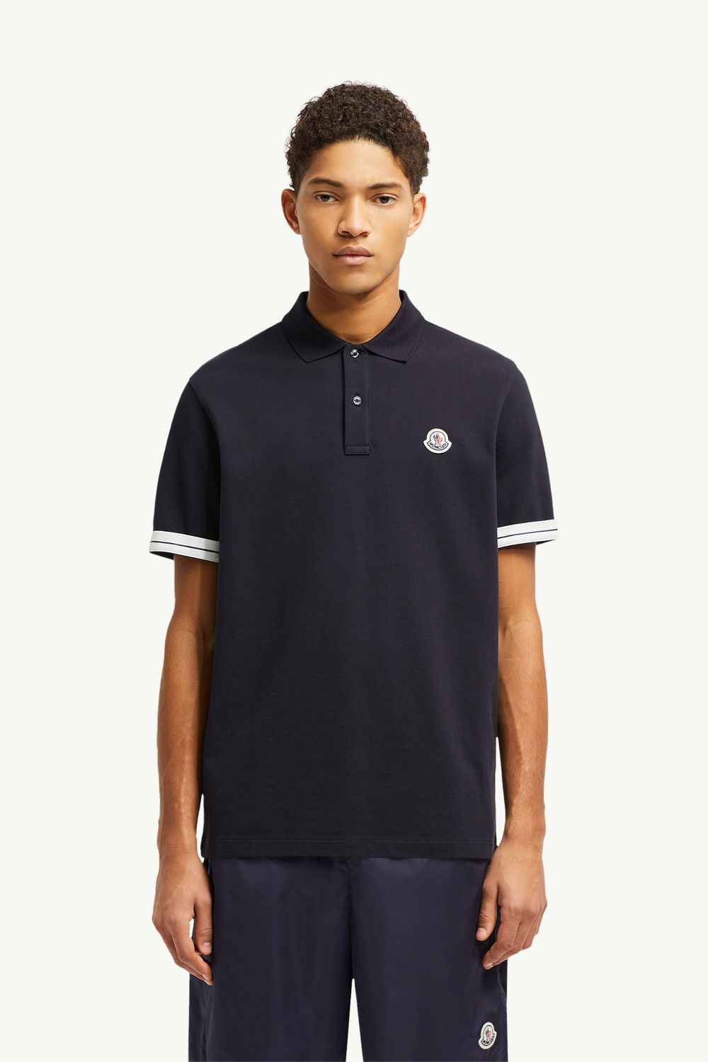 Logo Cotton Piquet Polo Shirt Men Dark Blue Moncler 3
