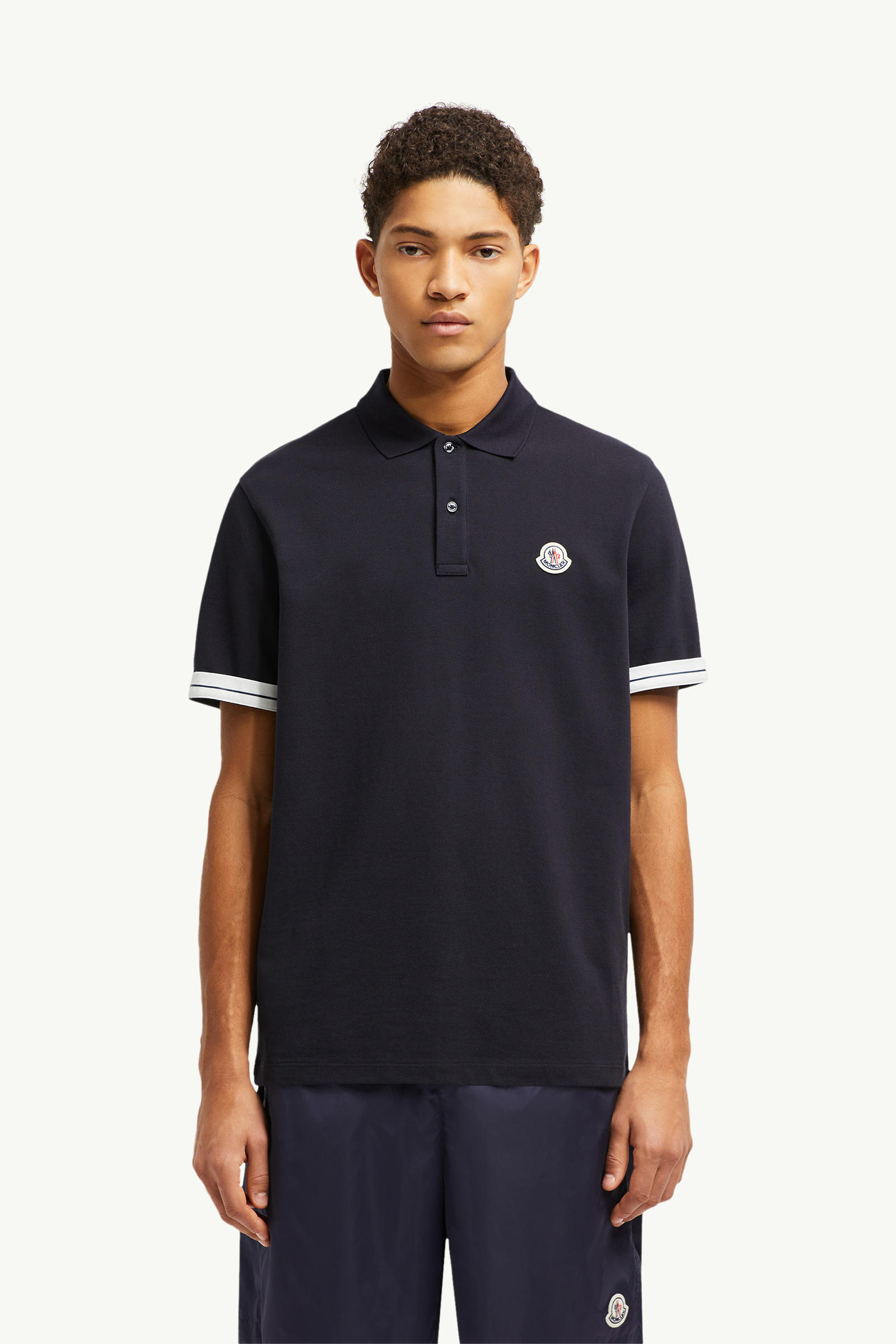 Logo Cotton Piquet Polo Shirt Men Dark Blue Moncler 3
